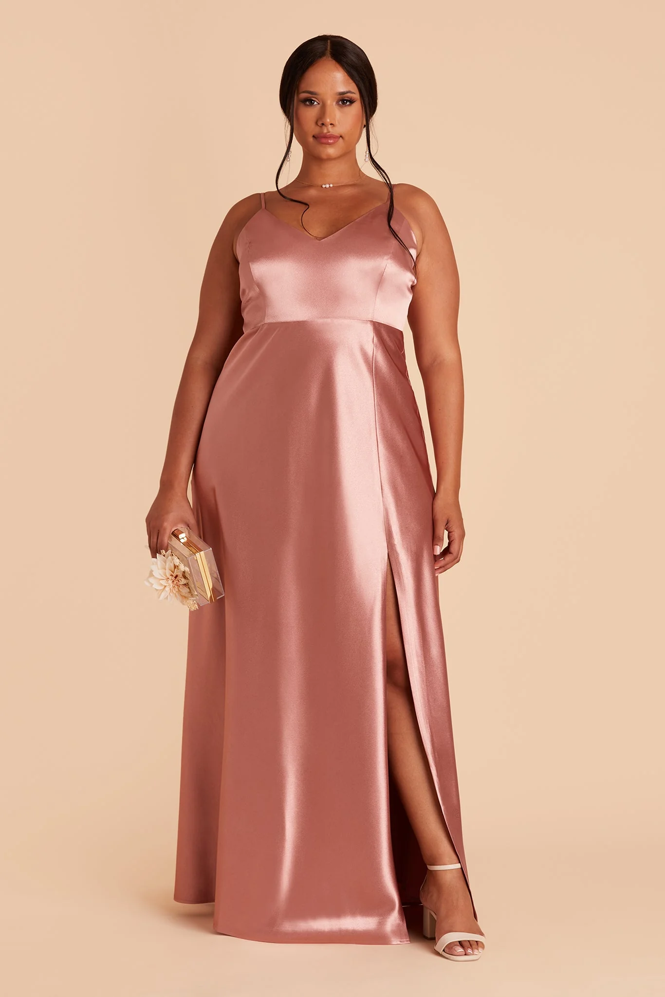 Jay Shiny Satin Dress - Desert Rose - Image 7