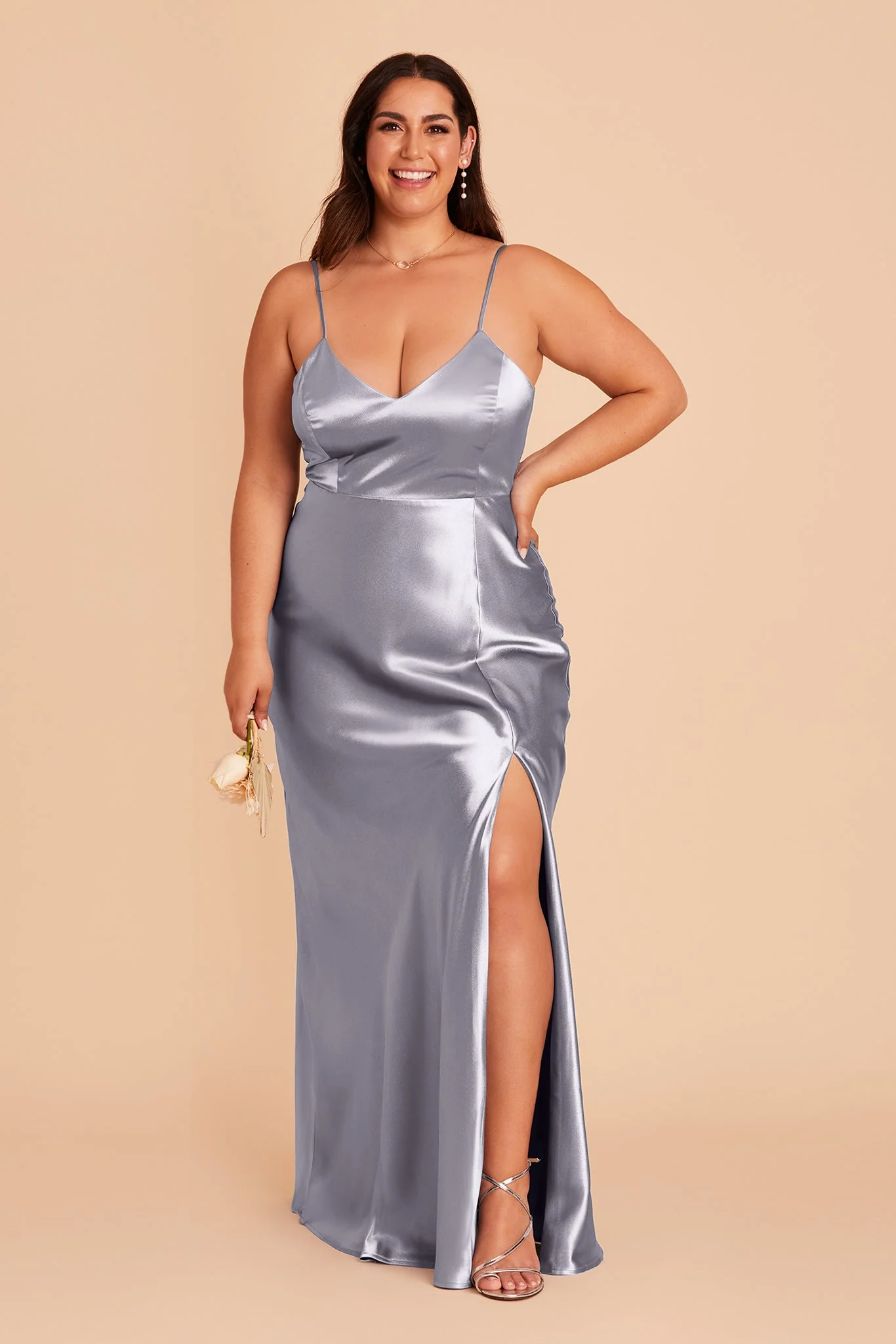 Jay Shiny Satin Dress - Dusty Blue - Image 10