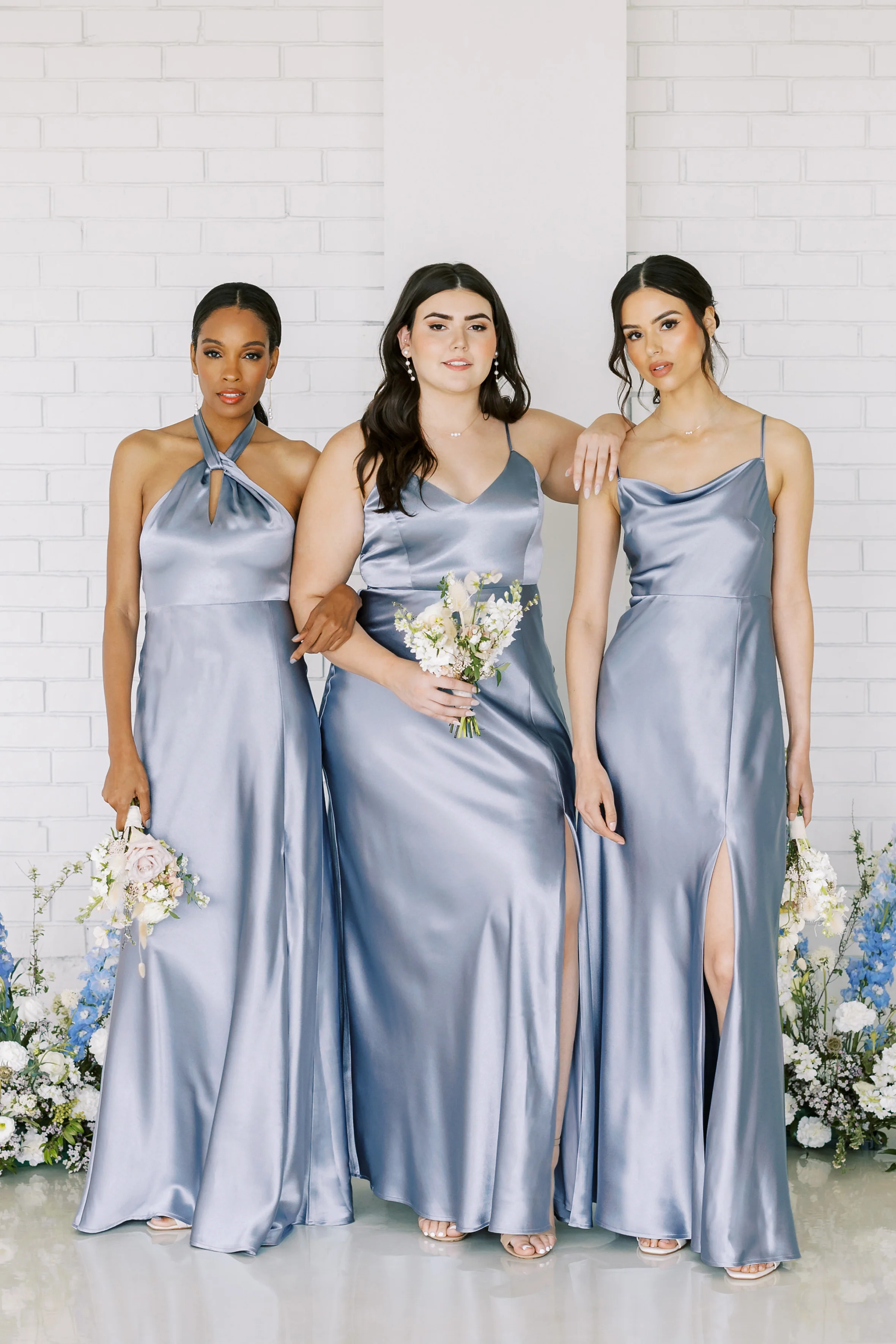 Jay Shiny Satin Dress - Dusty Blue - Image 2