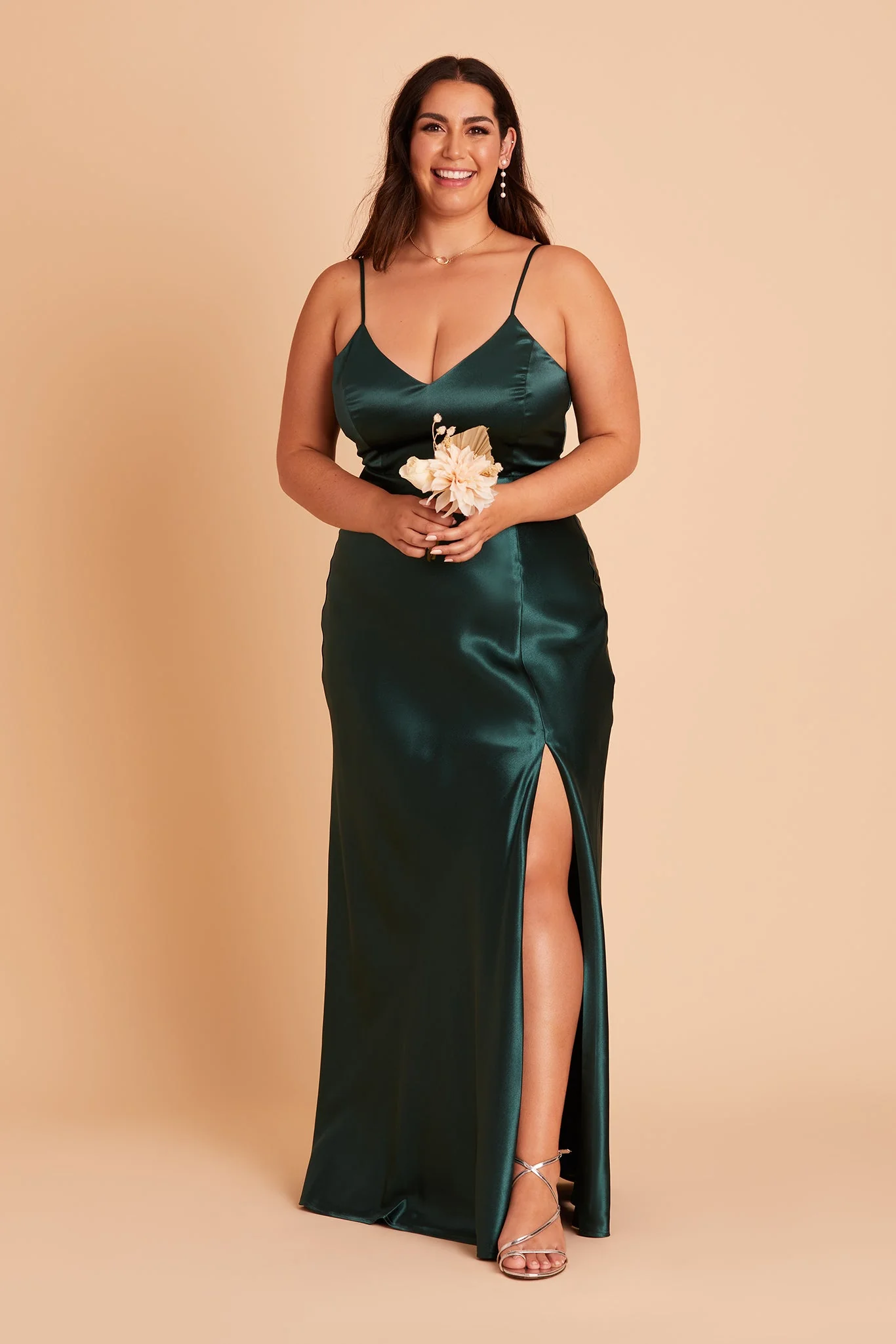 Jay Shiny Satin Dress - Emerald - Image 3