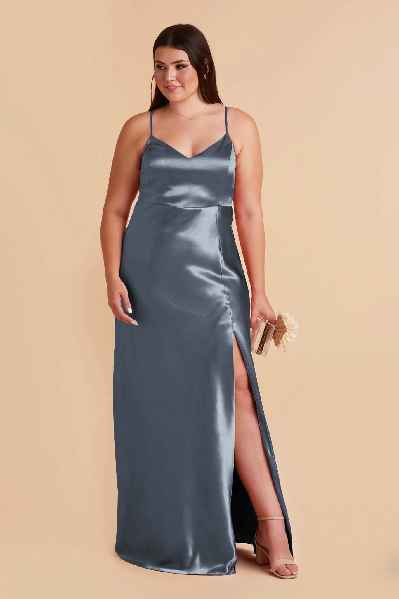 Jay Shiny Satin Dress - French Blue - Image 8