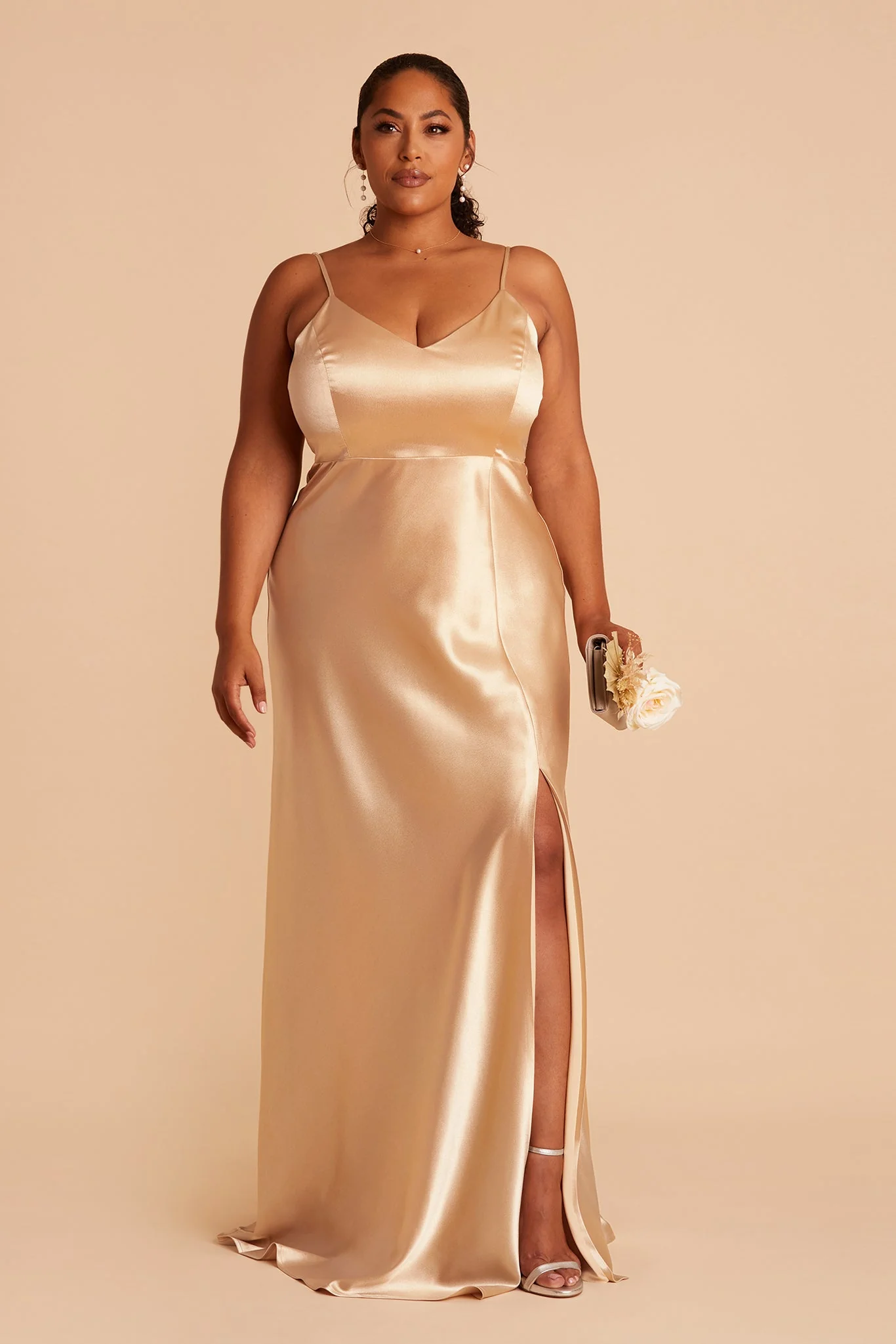 Jay Shiny Satin Dress - Gold - Image 9