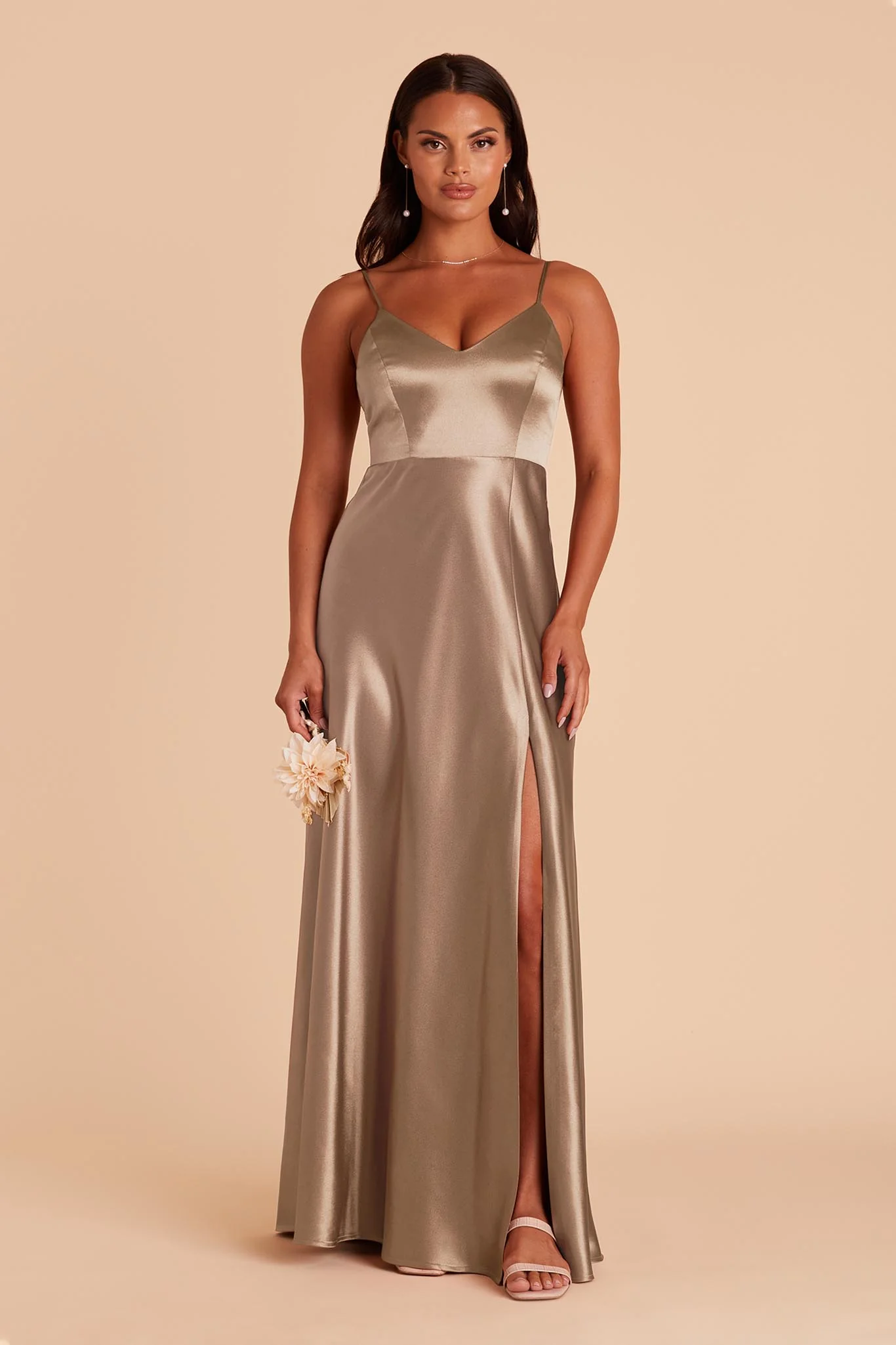 Jay Shiny Satin Dress - Mocha - Image 4