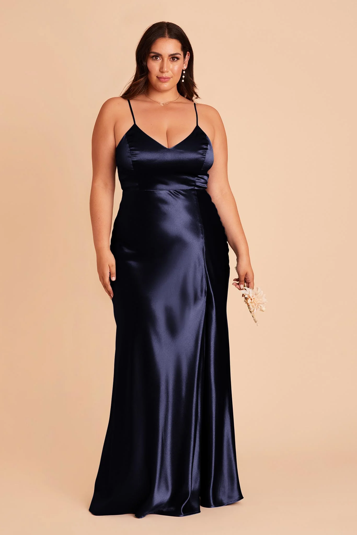 Jay Shiny Satin Dress - Navy - Image 2