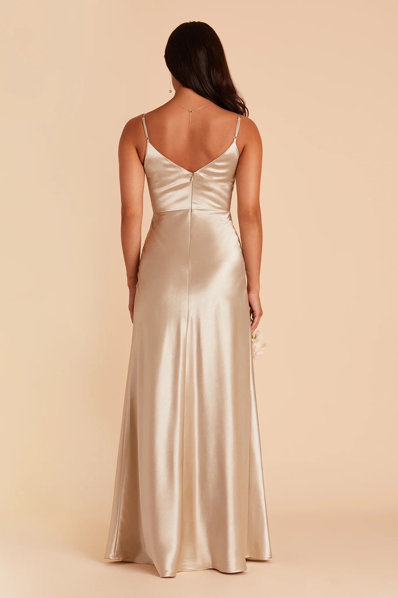 Jay Shiny Satin Dress - Neutral Champagne - Image 11