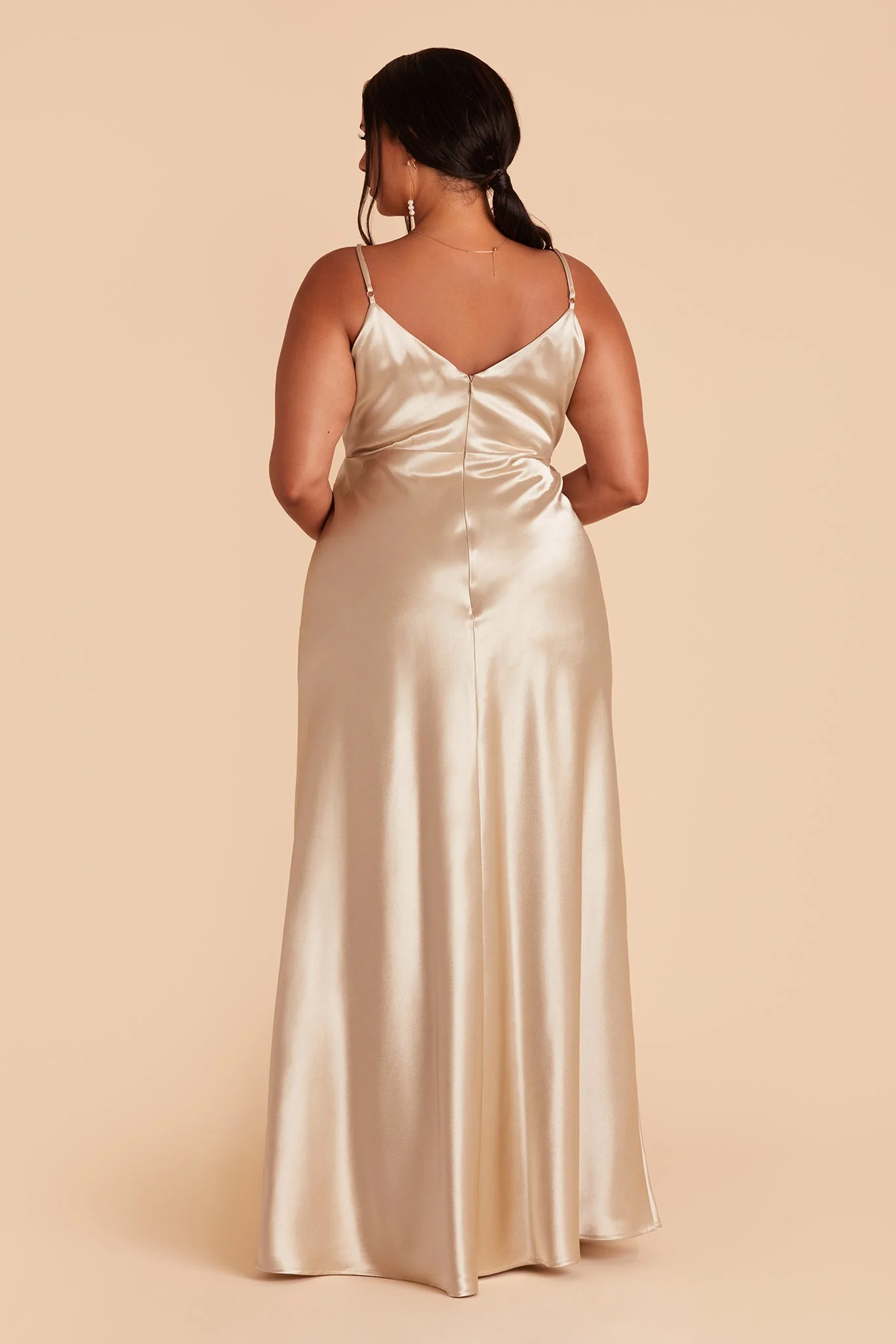 Jay Shiny Satin Dress - Neutral Champagne - Image 12