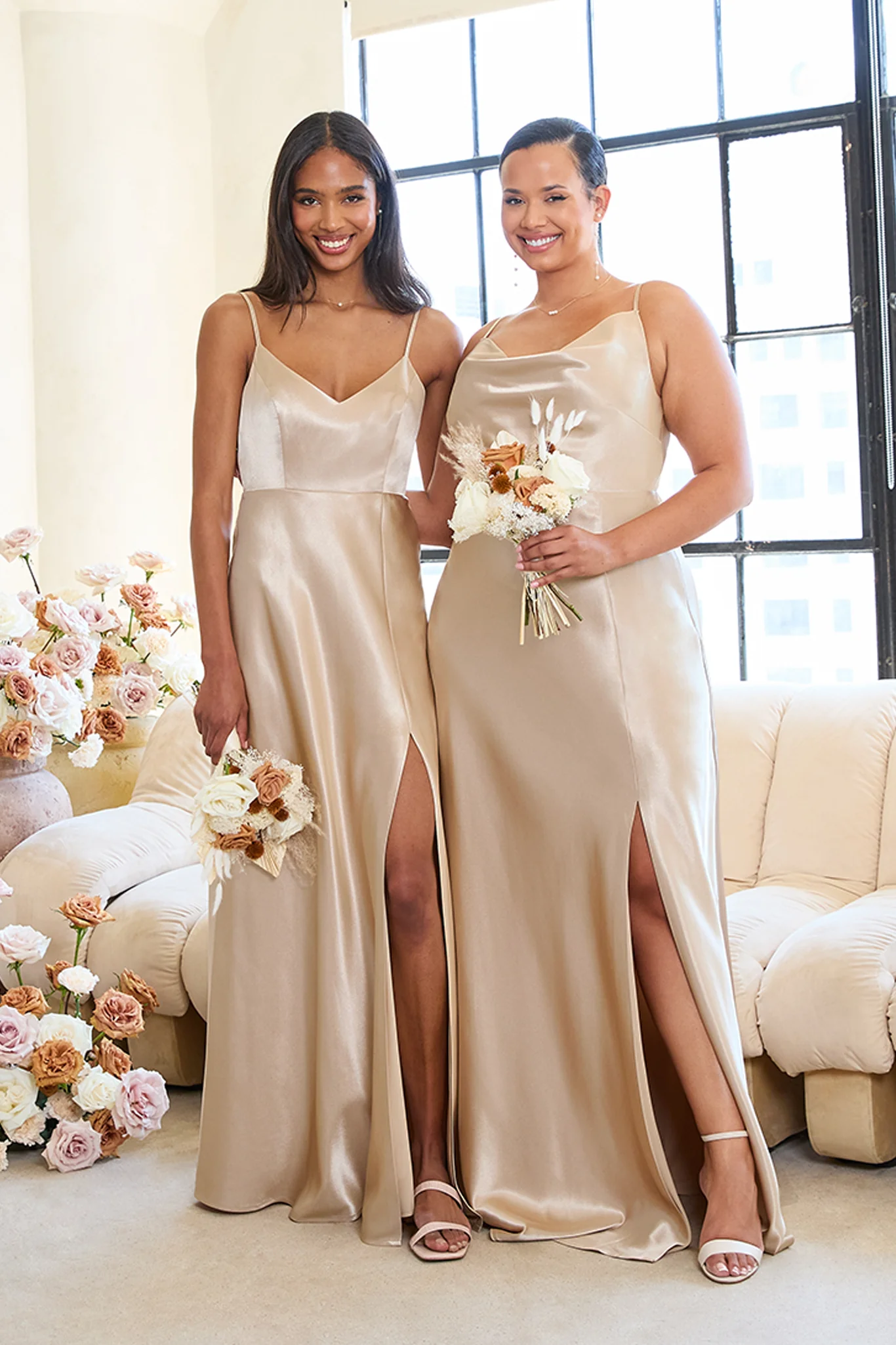 Jay Shiny Satin Dress - Neutral Champagne - Image 2