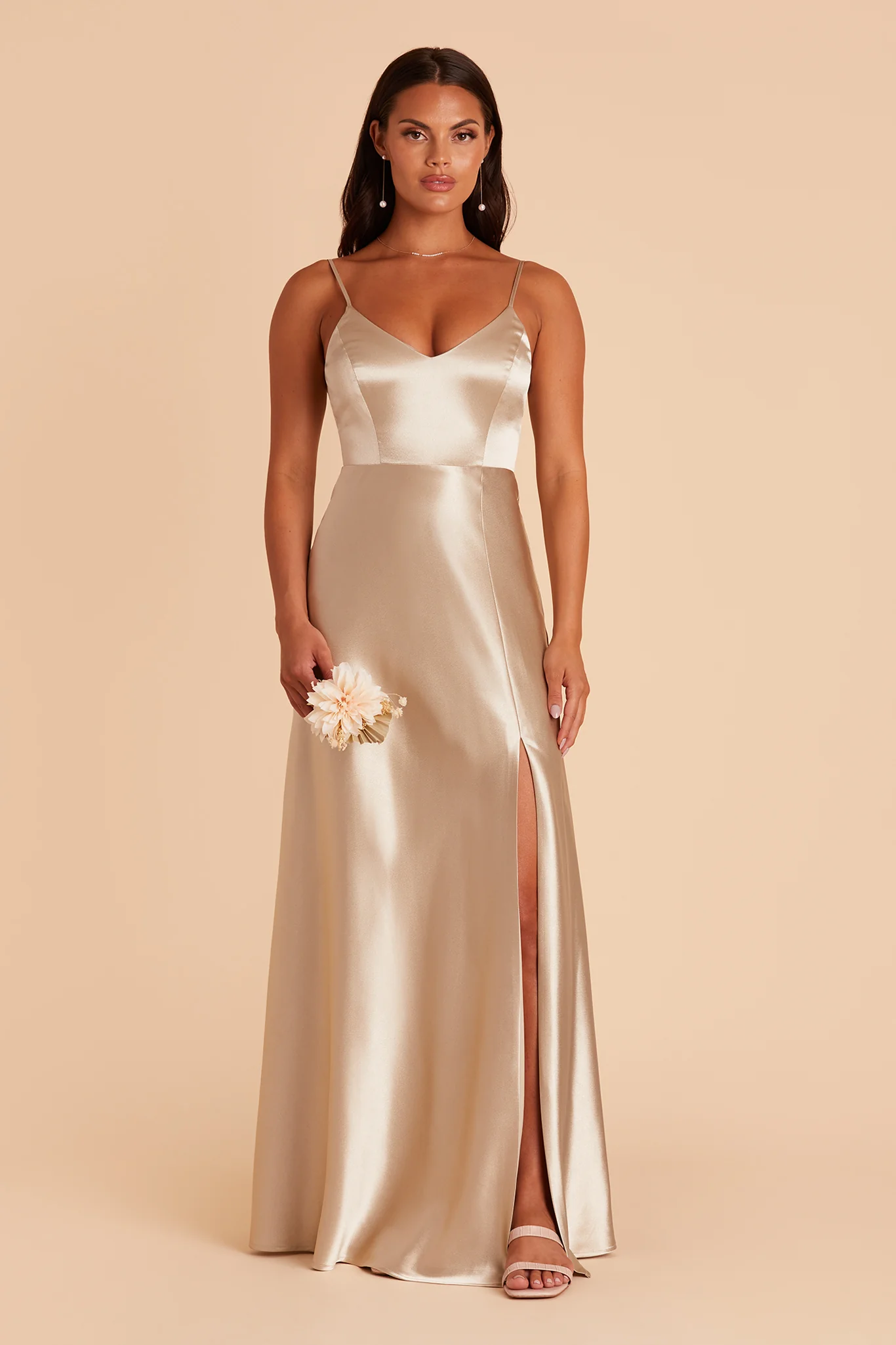 Jay Shiny Satin Dress - Neutral Champagne - Image 4