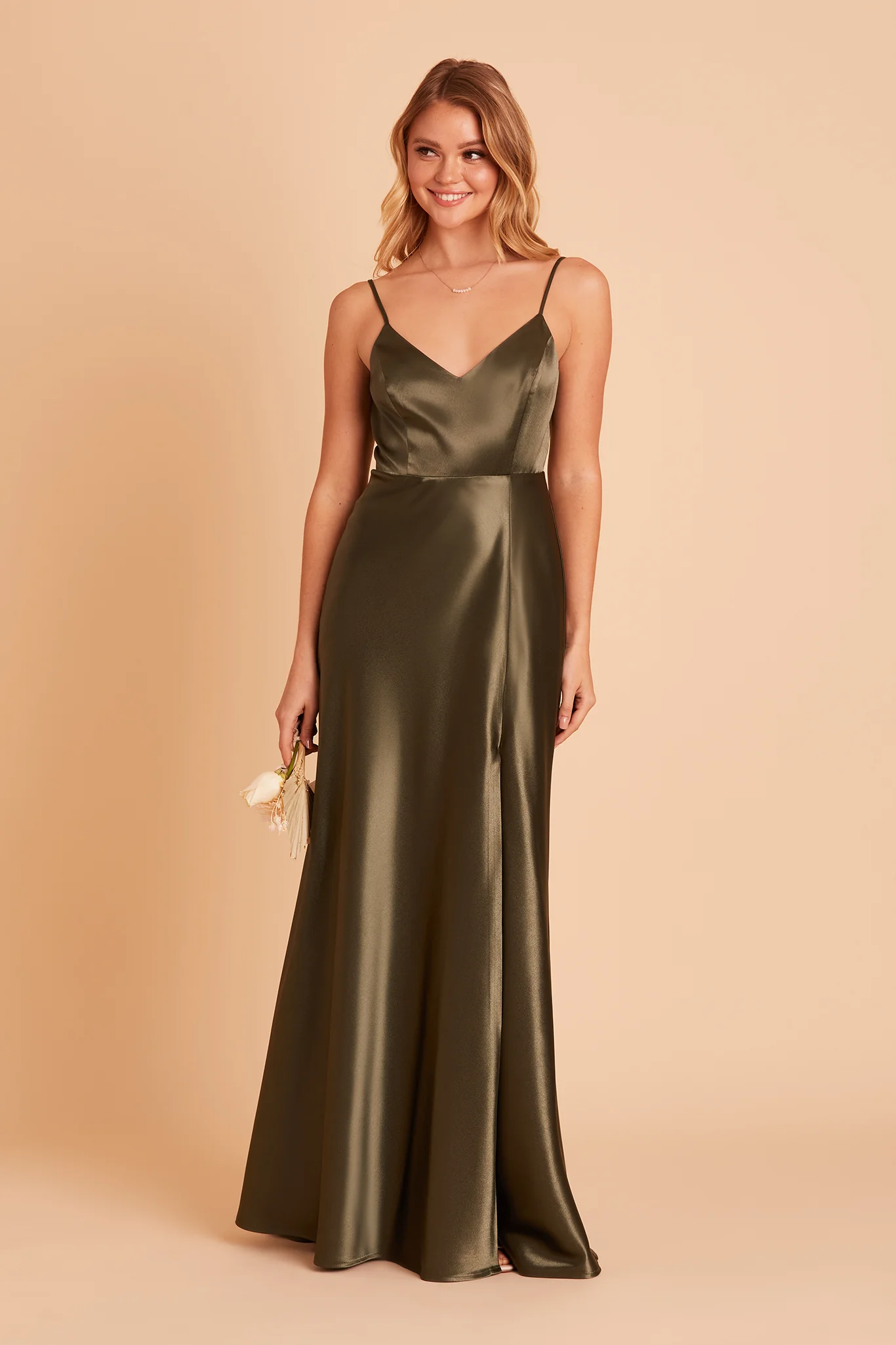 Jay Shiny Satin Dress - Olive - Image 4