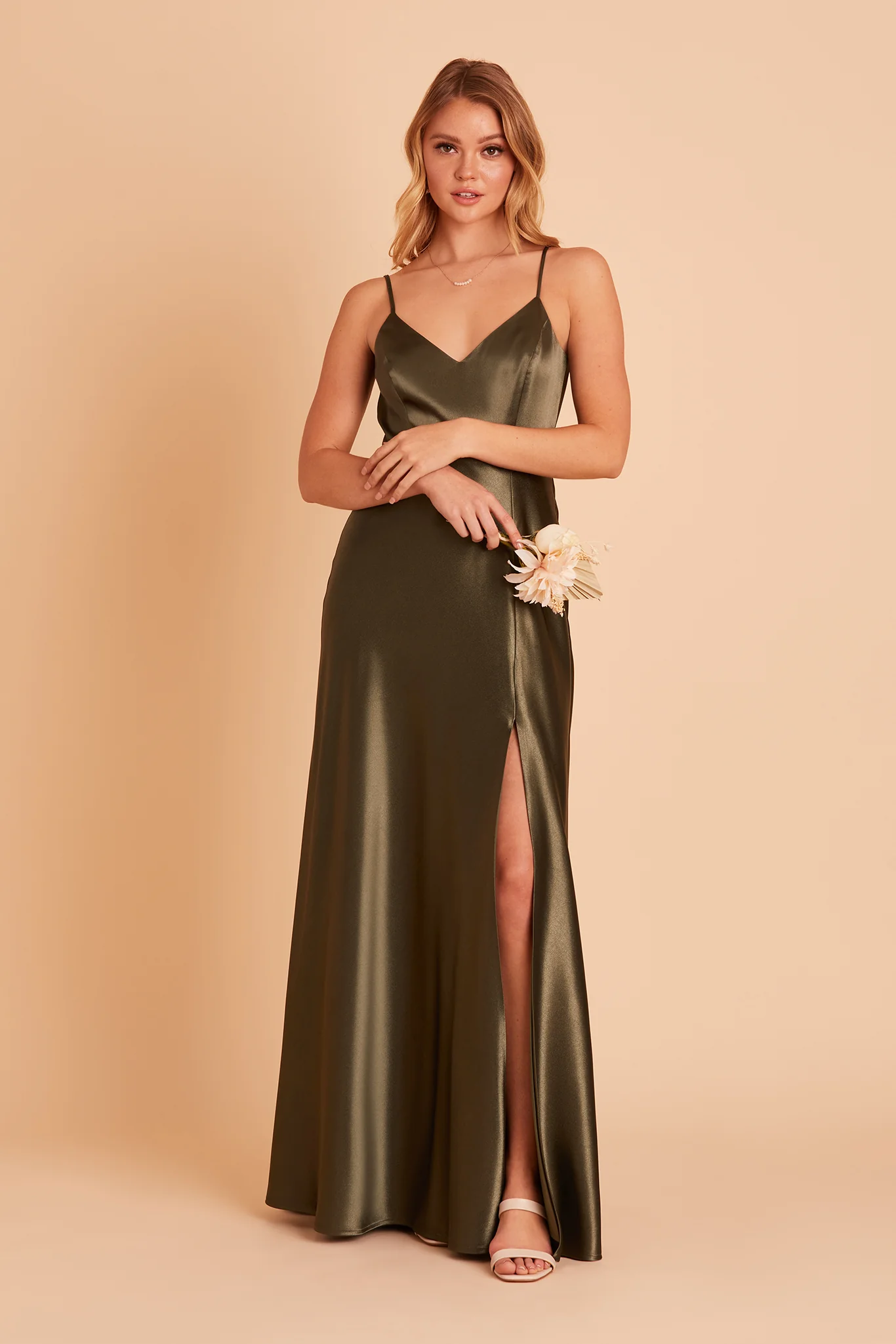 Jay Shiny Satin Dress - Olive - Image 9