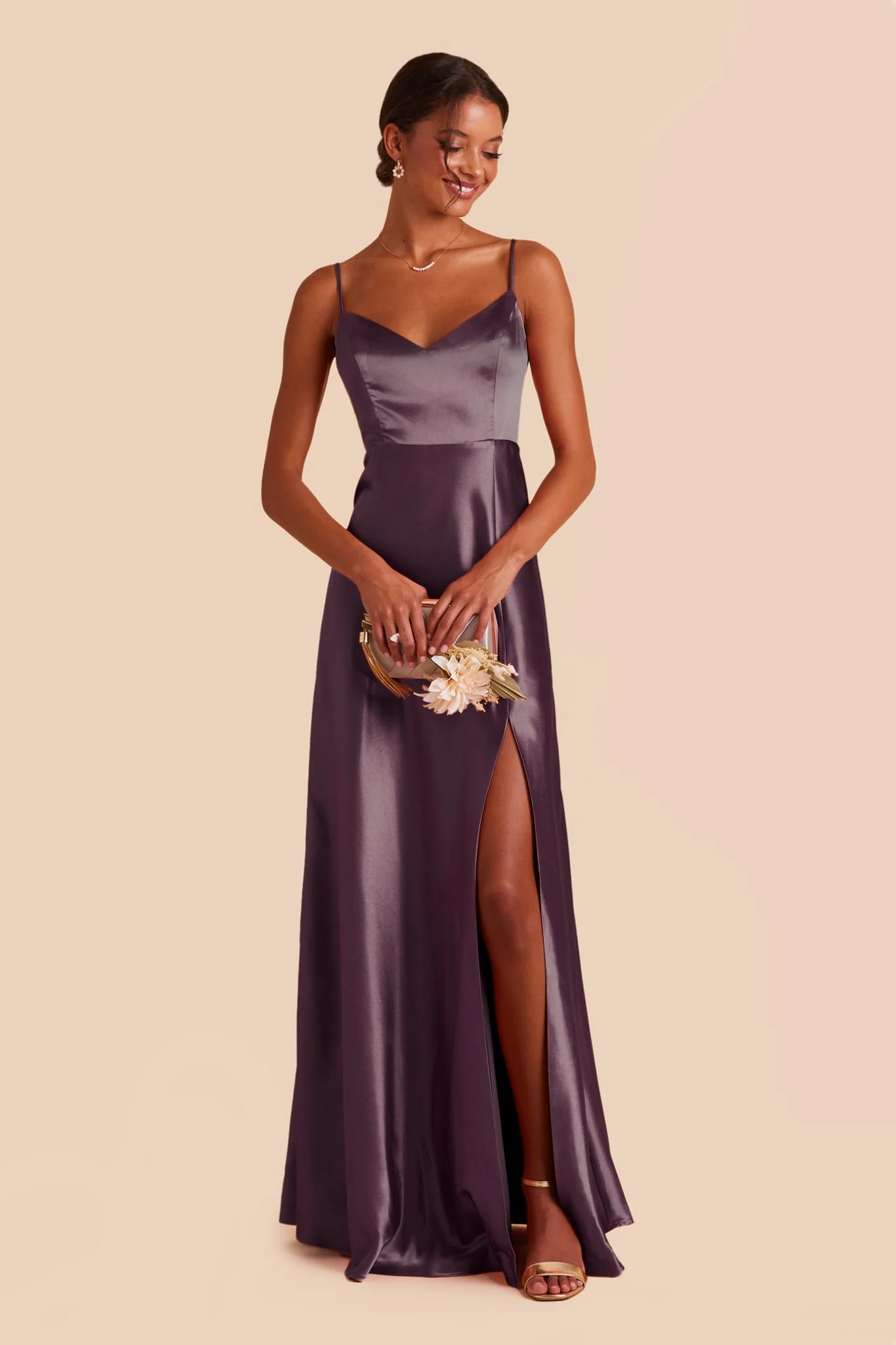 Jay Shiny Satin Dress - Plum - Image 3