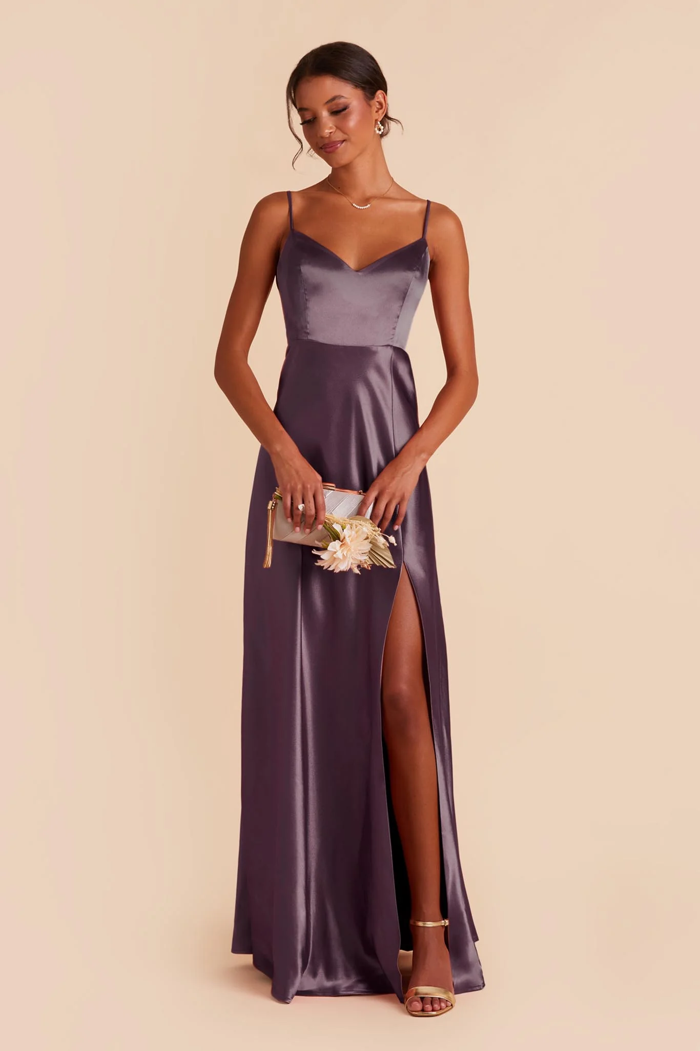 Jay Shiny Satin Dress - Plum - Image 4