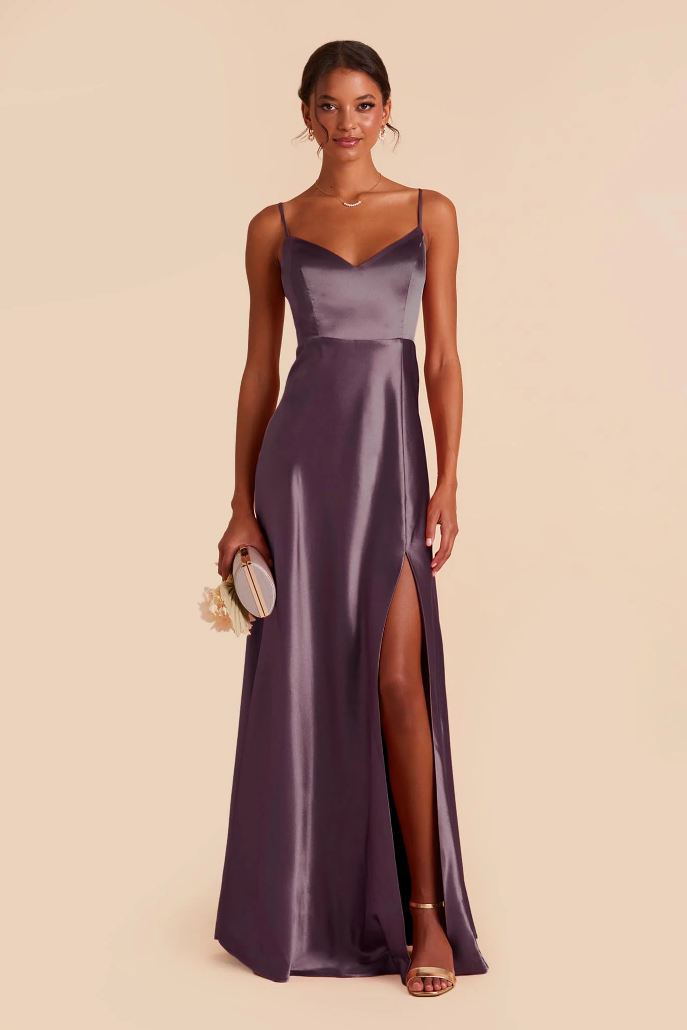 Jay Shiny Satin Dress - Plum - Image 6