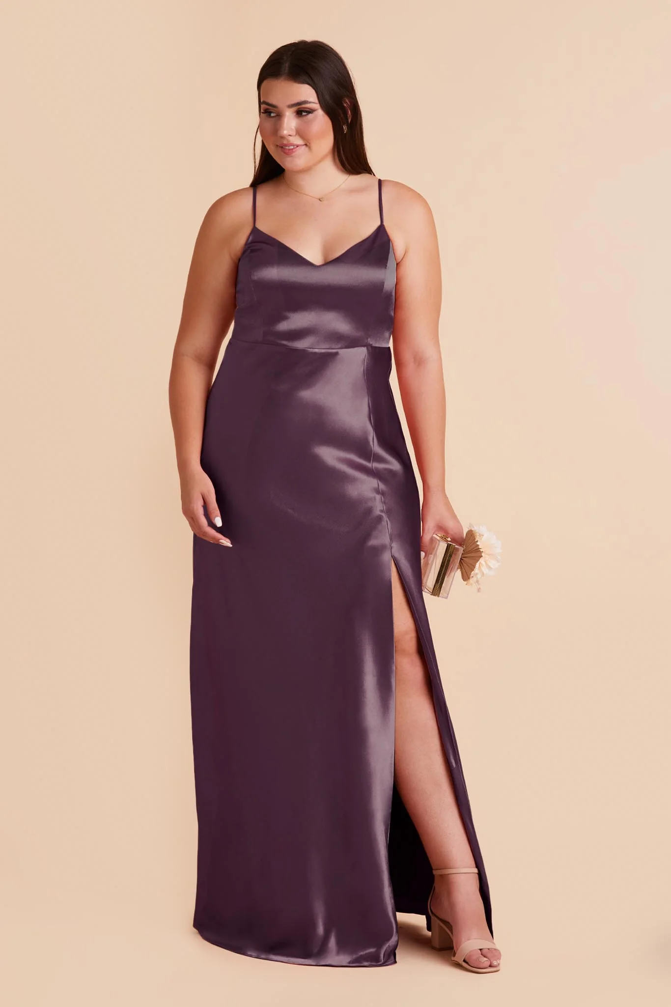 Jay Shiny Satin Dress - Plum - Image 7