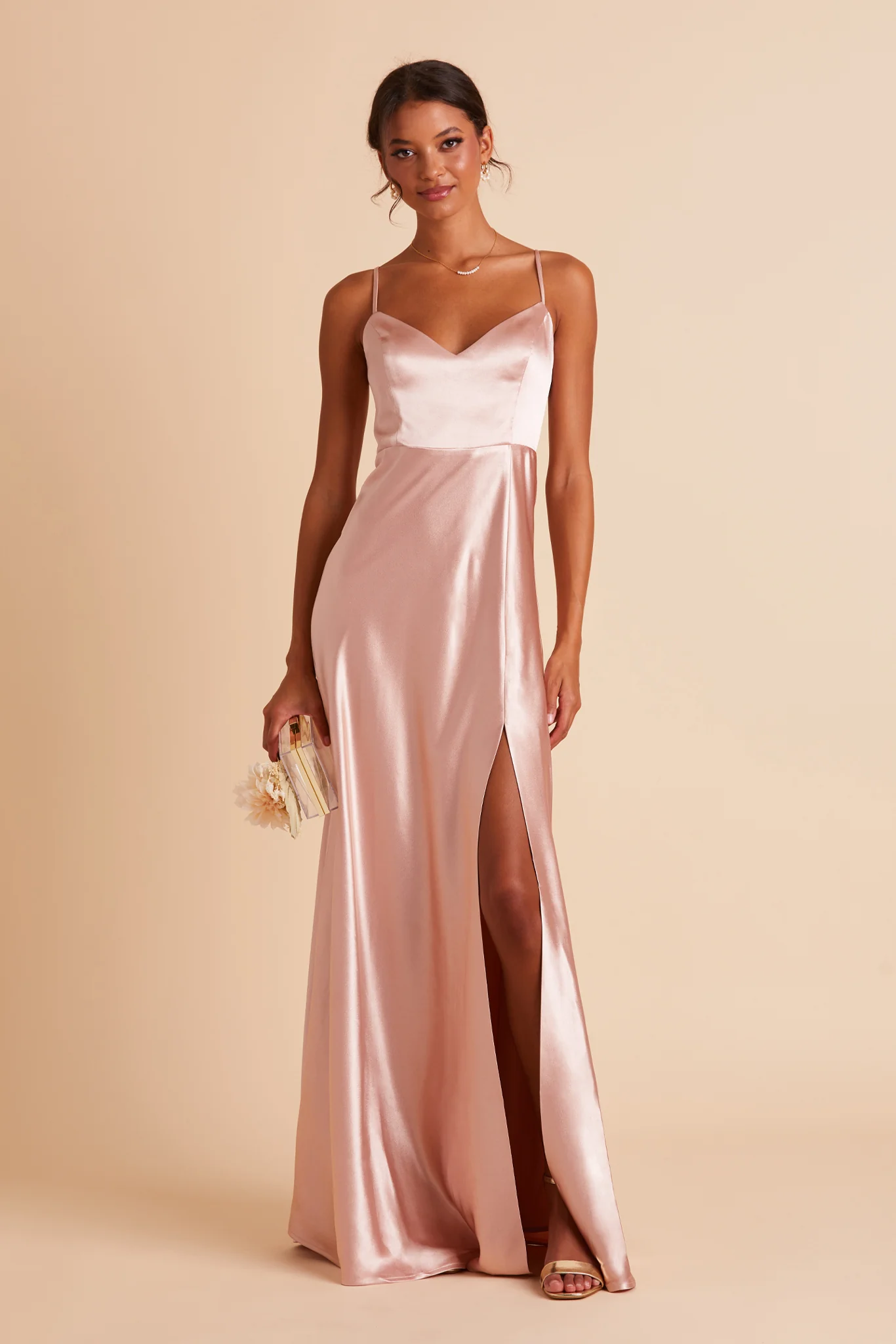 Jay Shiny Satin Dress - Rose Gold