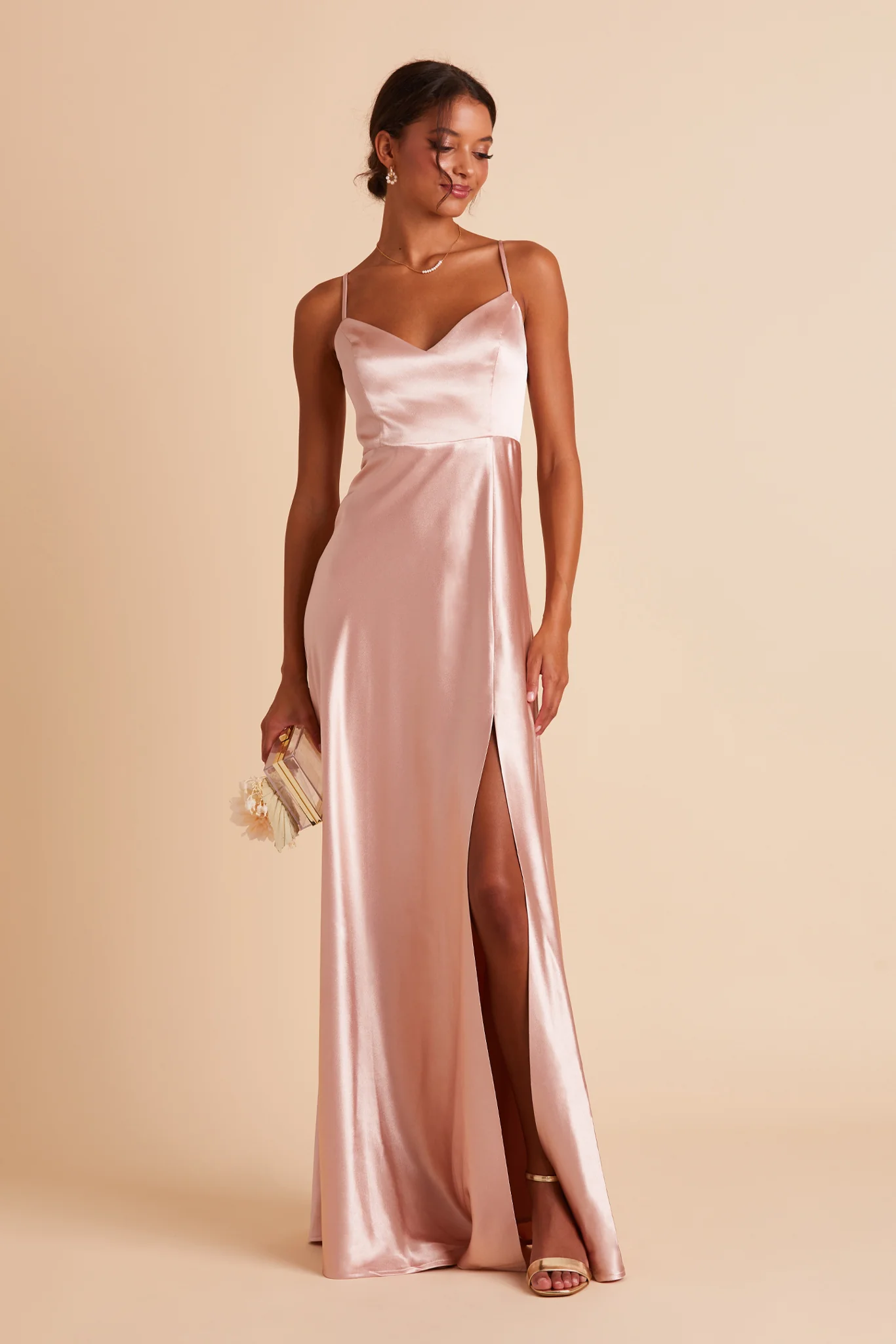 Jay Shiny Satin Dress - Rose Gold - Image 4
