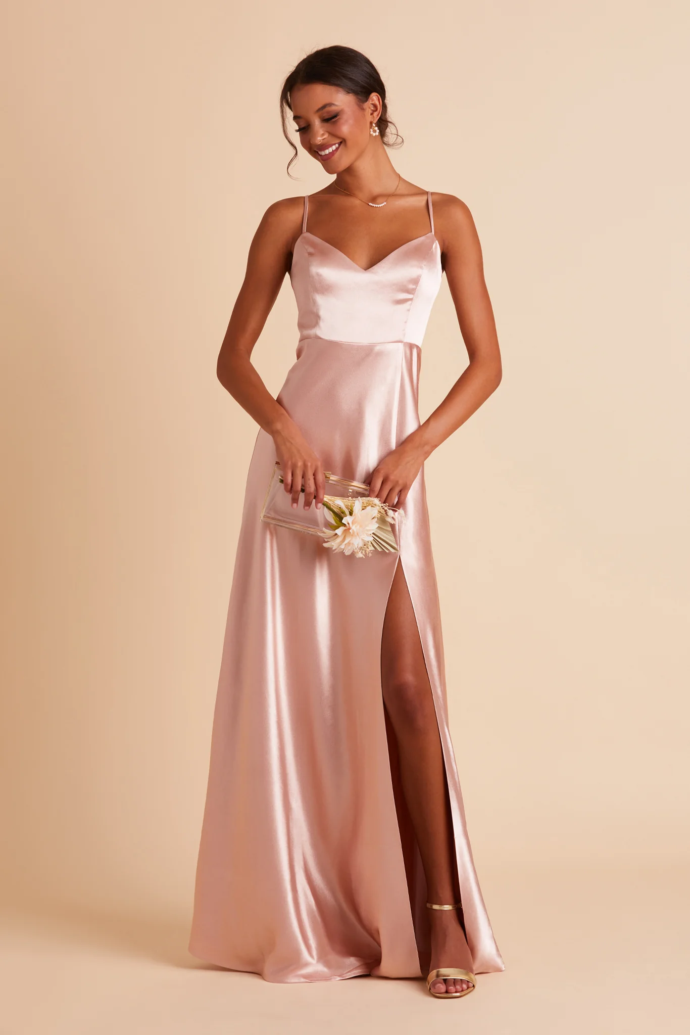 Jay Shiny Satin Dress - Rose Gold - Image 6