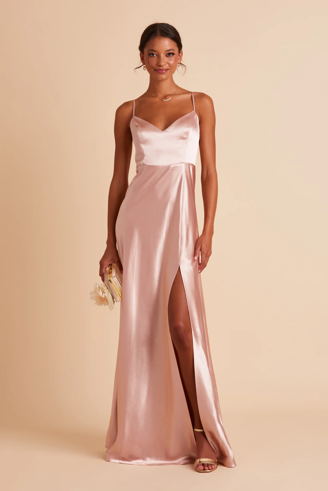 Jay Shiny Satin Dress - Rose Gold - Image 7