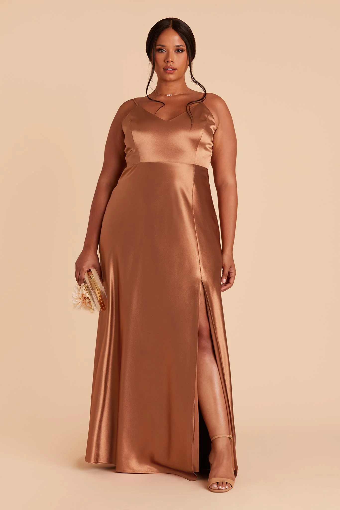 Jay Shiny Satin Dress - Rust - Image 10