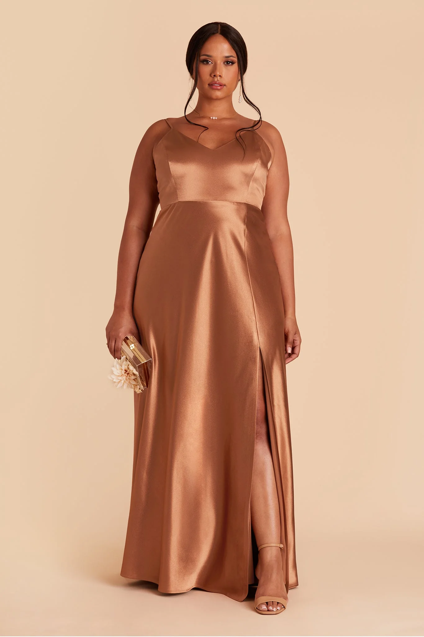 Jay Shiny Satin Dress - Rust - Image 11