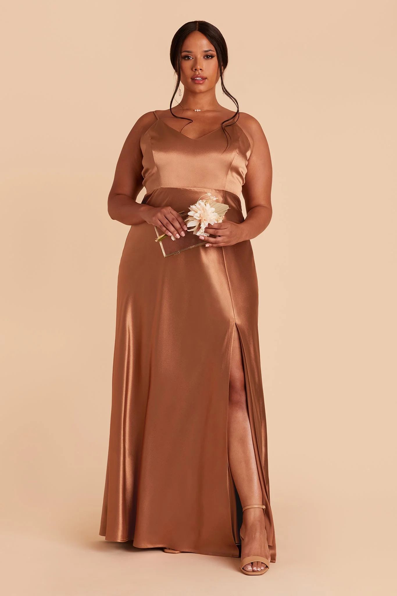 Jay Shiny Satin Dress - Rust - Image 12