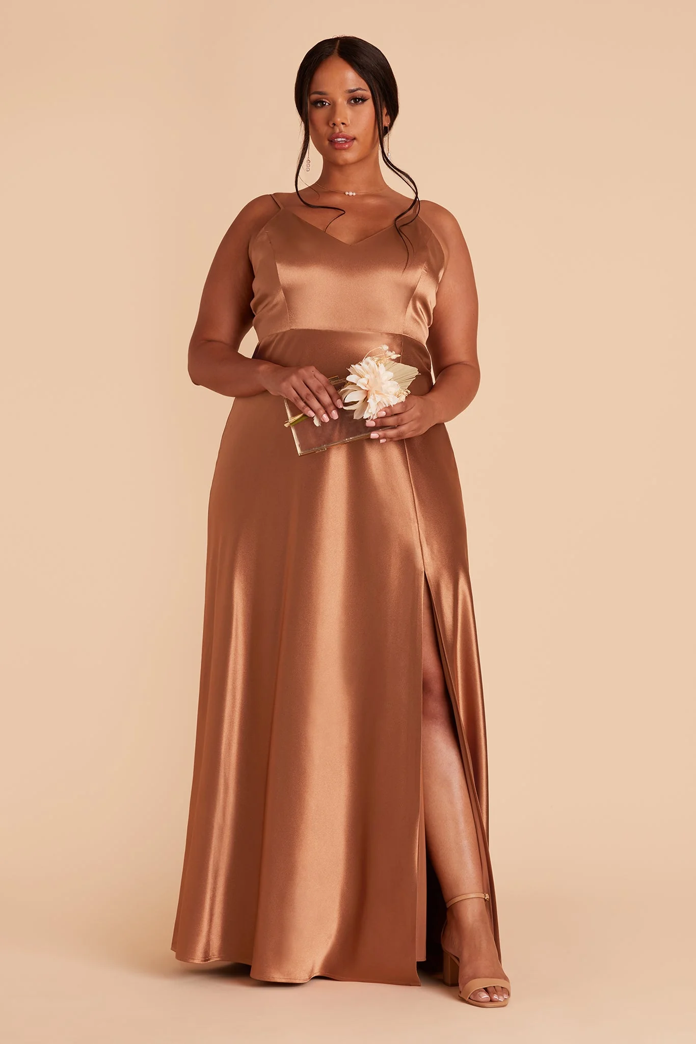 Jay Shiny Satin Dress - Rust - Image 13