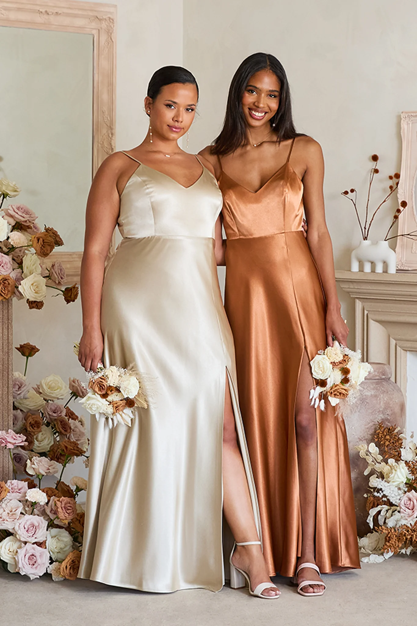 Jay Shiny Satin Dress - Rust - Image 2