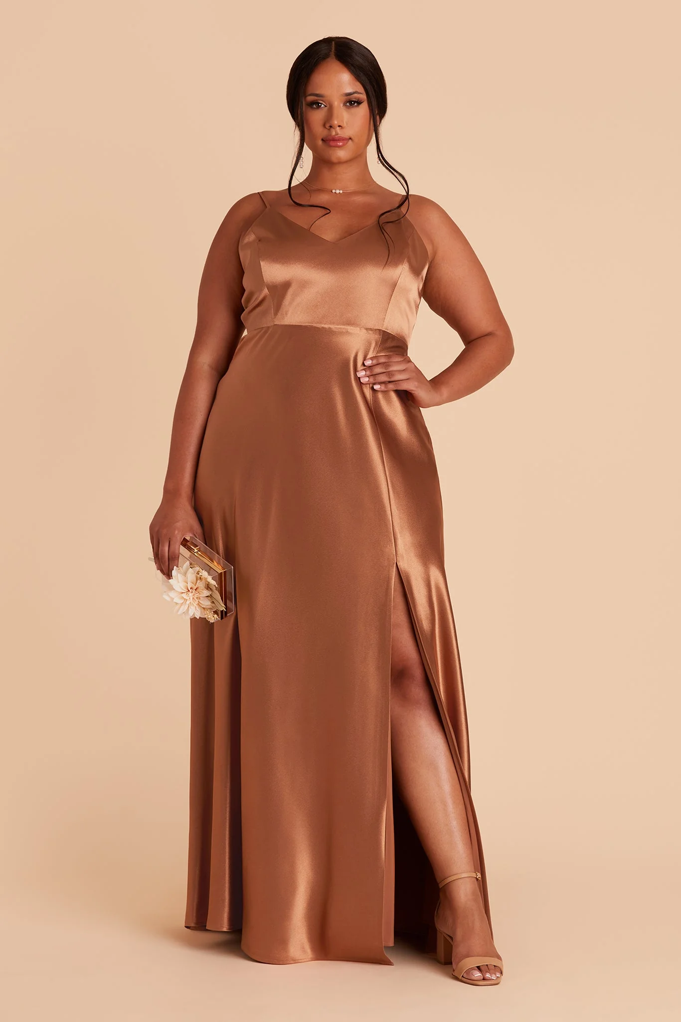 Jay Shiny Satin Dress - Rust - Image 3