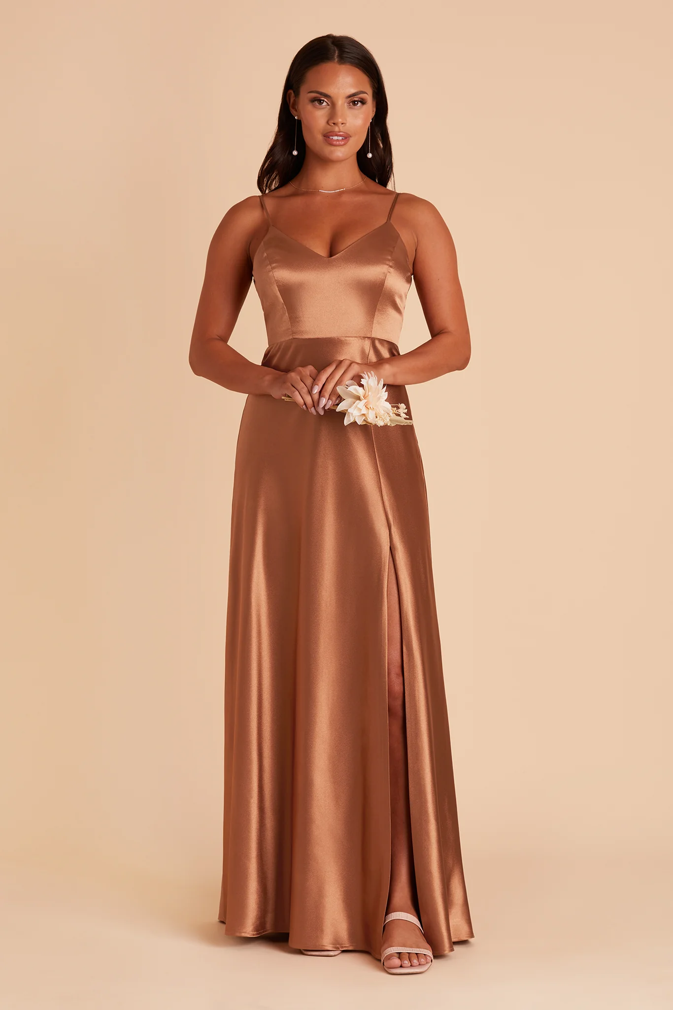Jay Shiny Satin Dress - Rust - Image 4