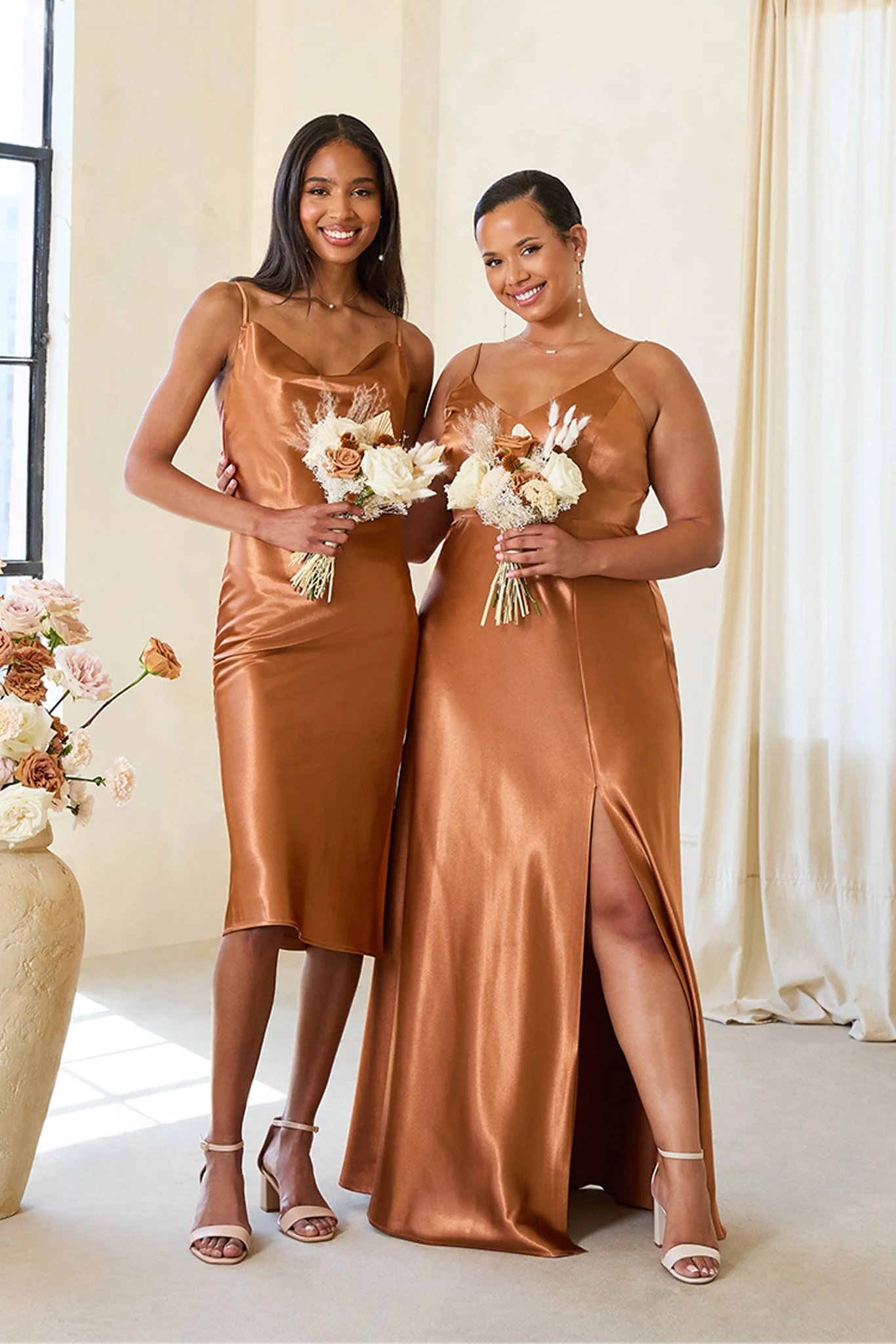 Jay Shiny Satin Dress - Rust - Image 5