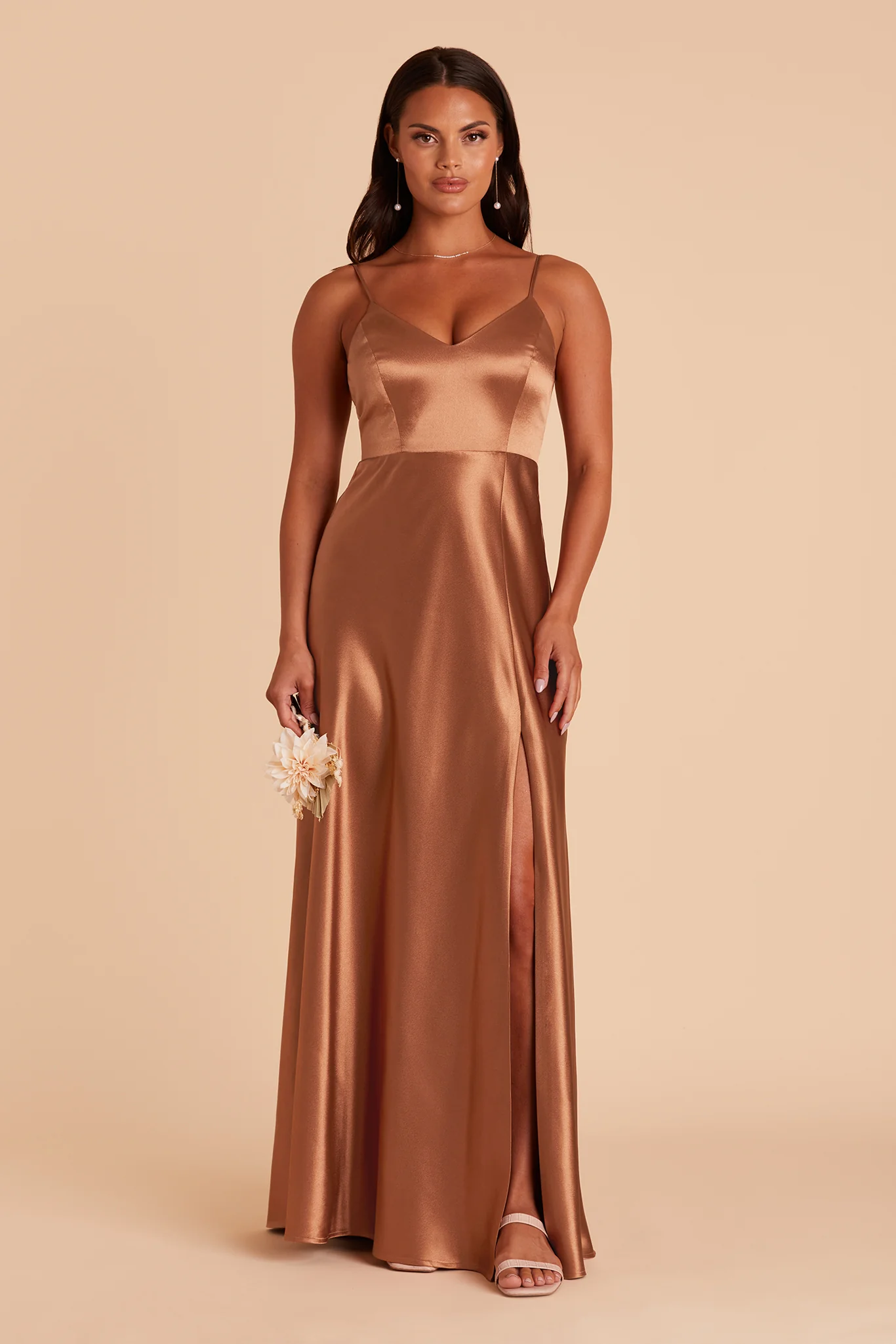 Jay Shiny Satin Dress - Rust - Image 7