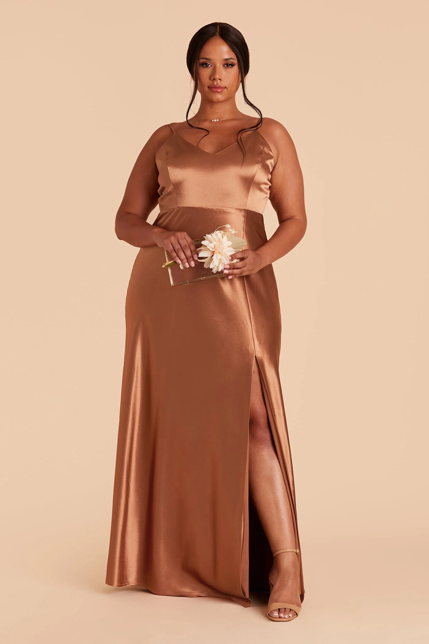 Jay Shiny Satin Dress - Rust - Image 9
