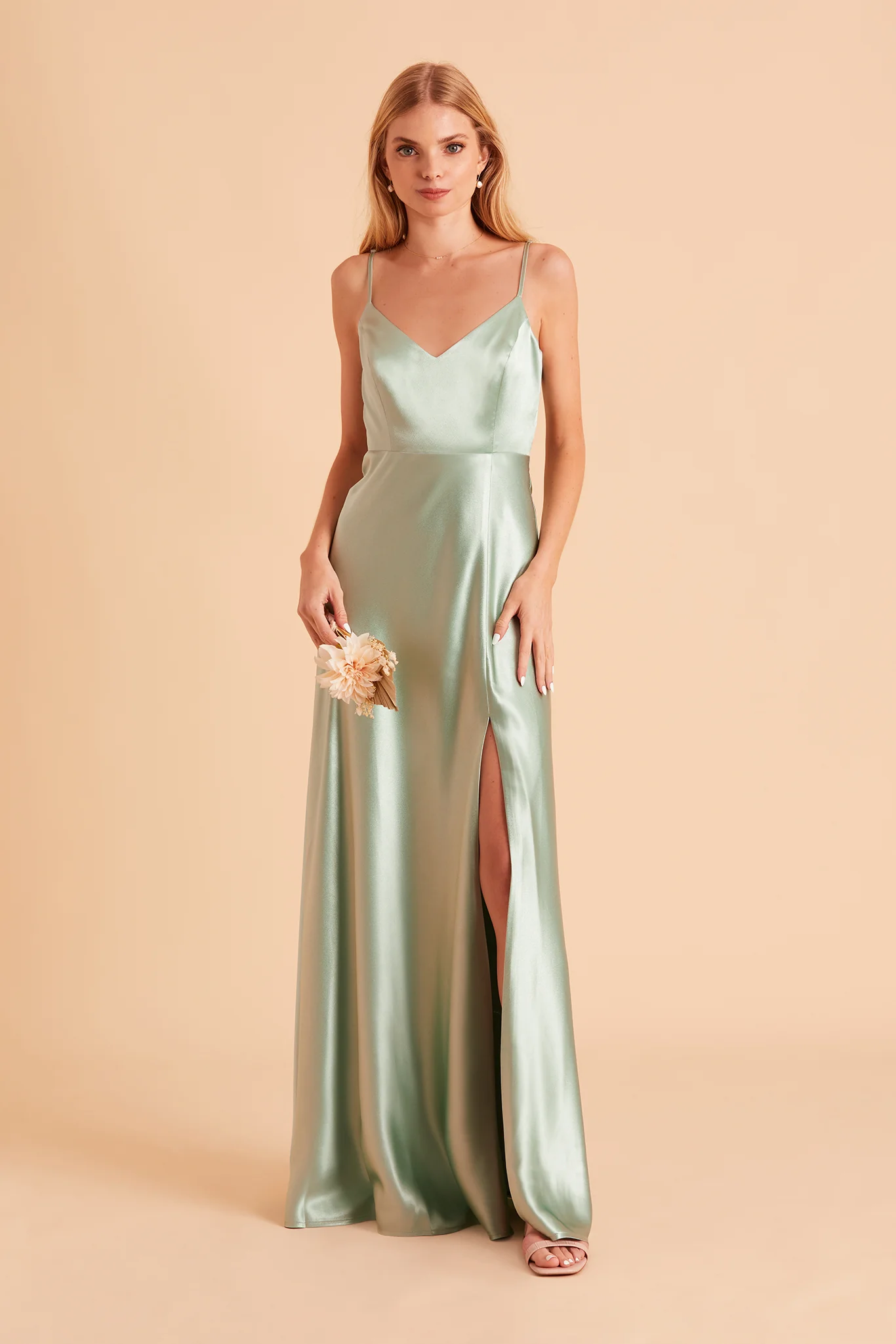 Jay Shiny Satin Dress - Sage - Image 4