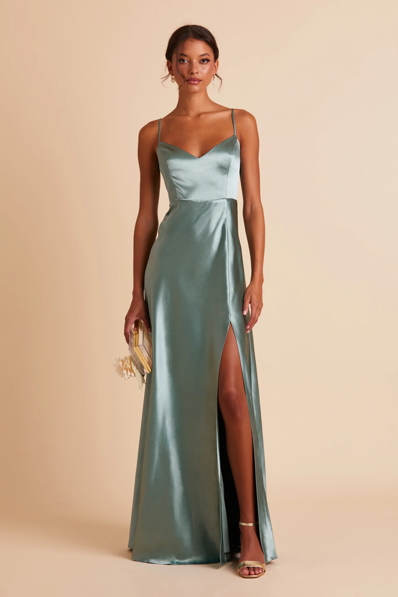 Jay Shiny Satin Dress - Sea Glass