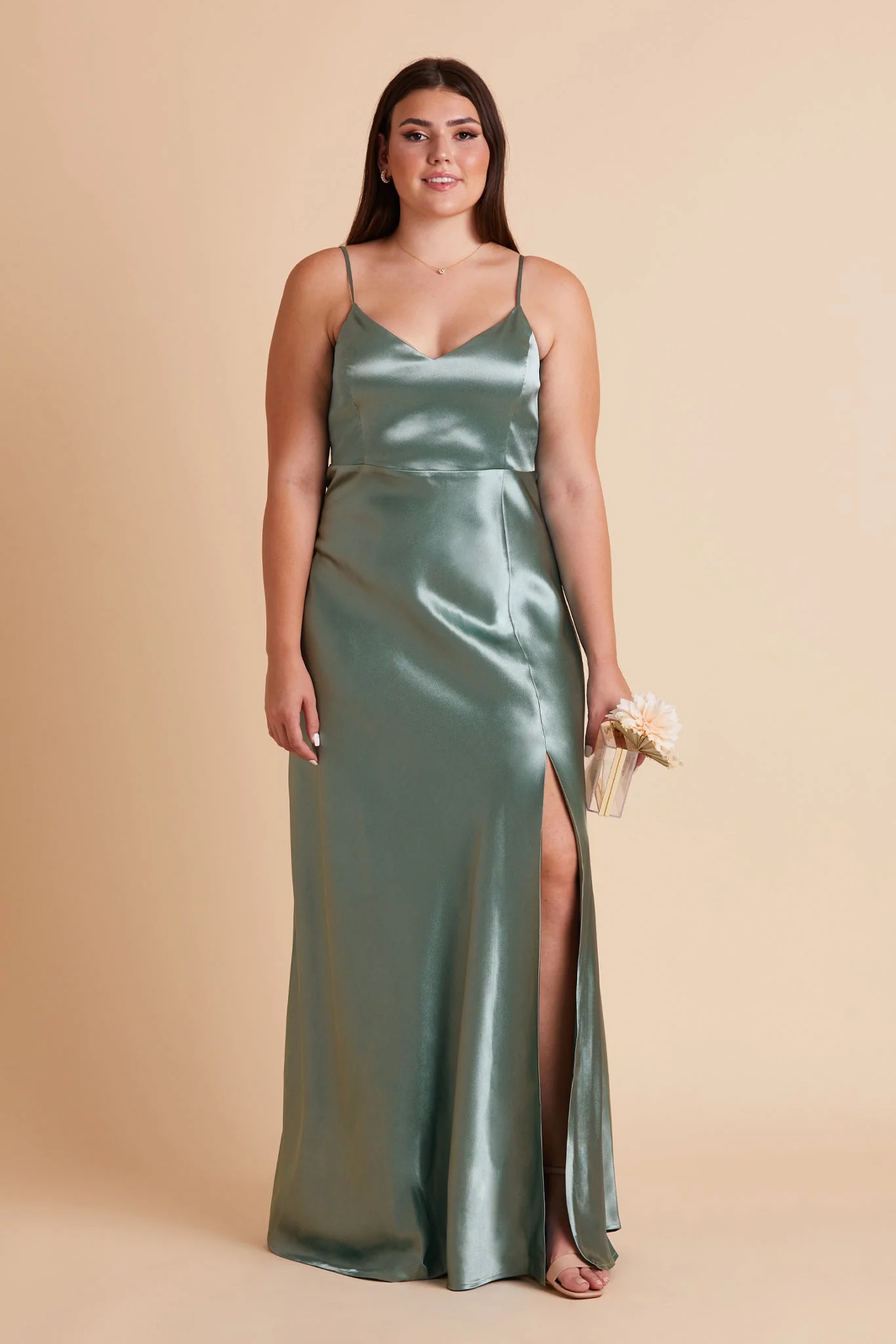 Jay Shiny Satin Dress - Sea Glass - Image 10