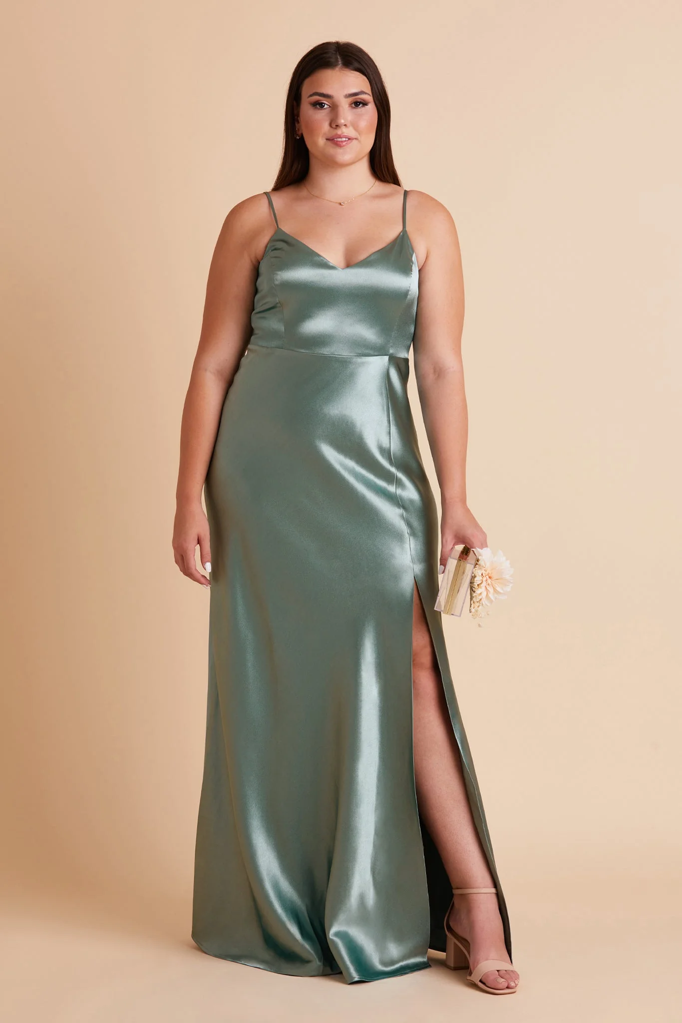 Jay Shiny Satin Dress - Sea Glass - Image 11
