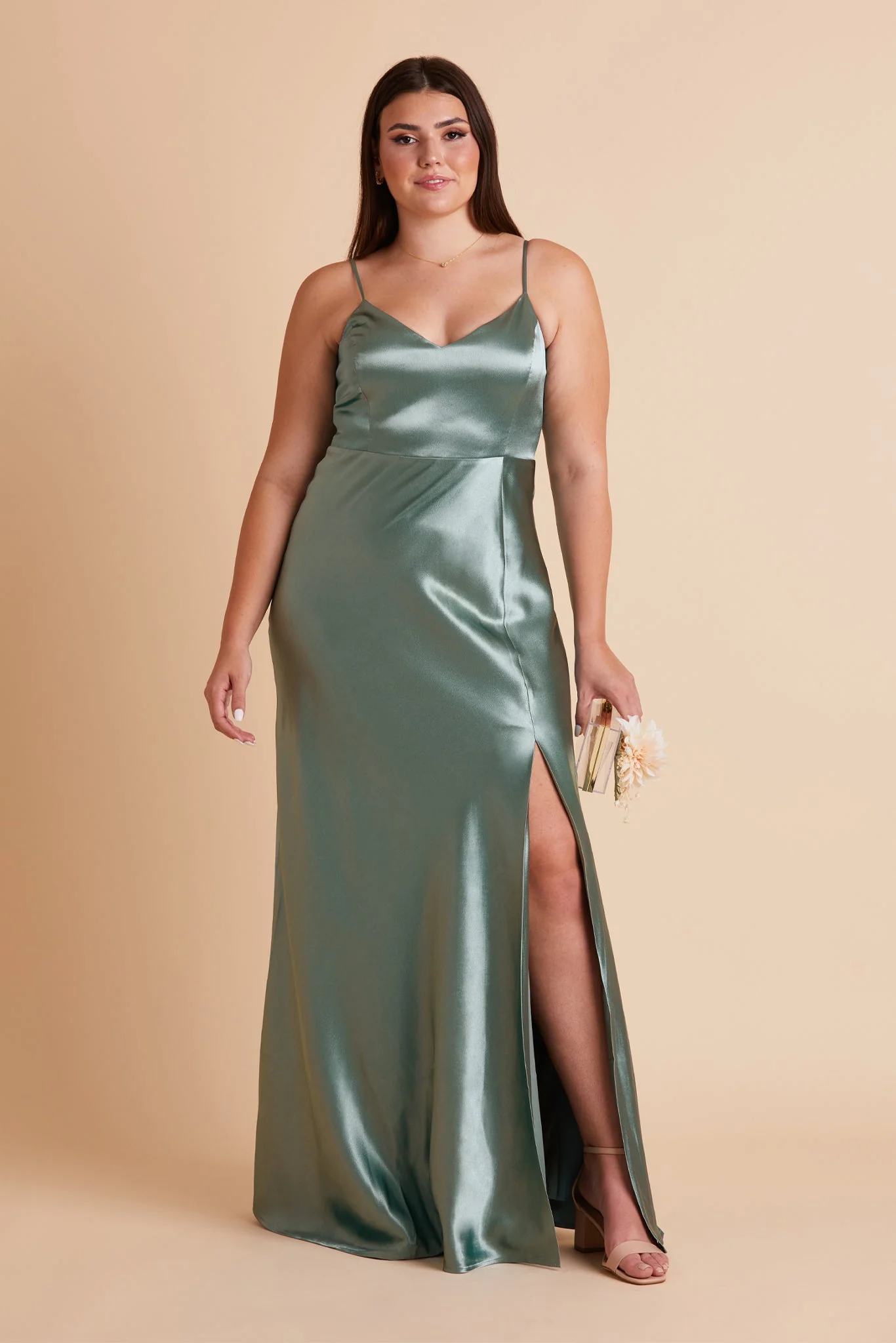 Jay Shiny Satin Dress - Sea Glass - Image 12