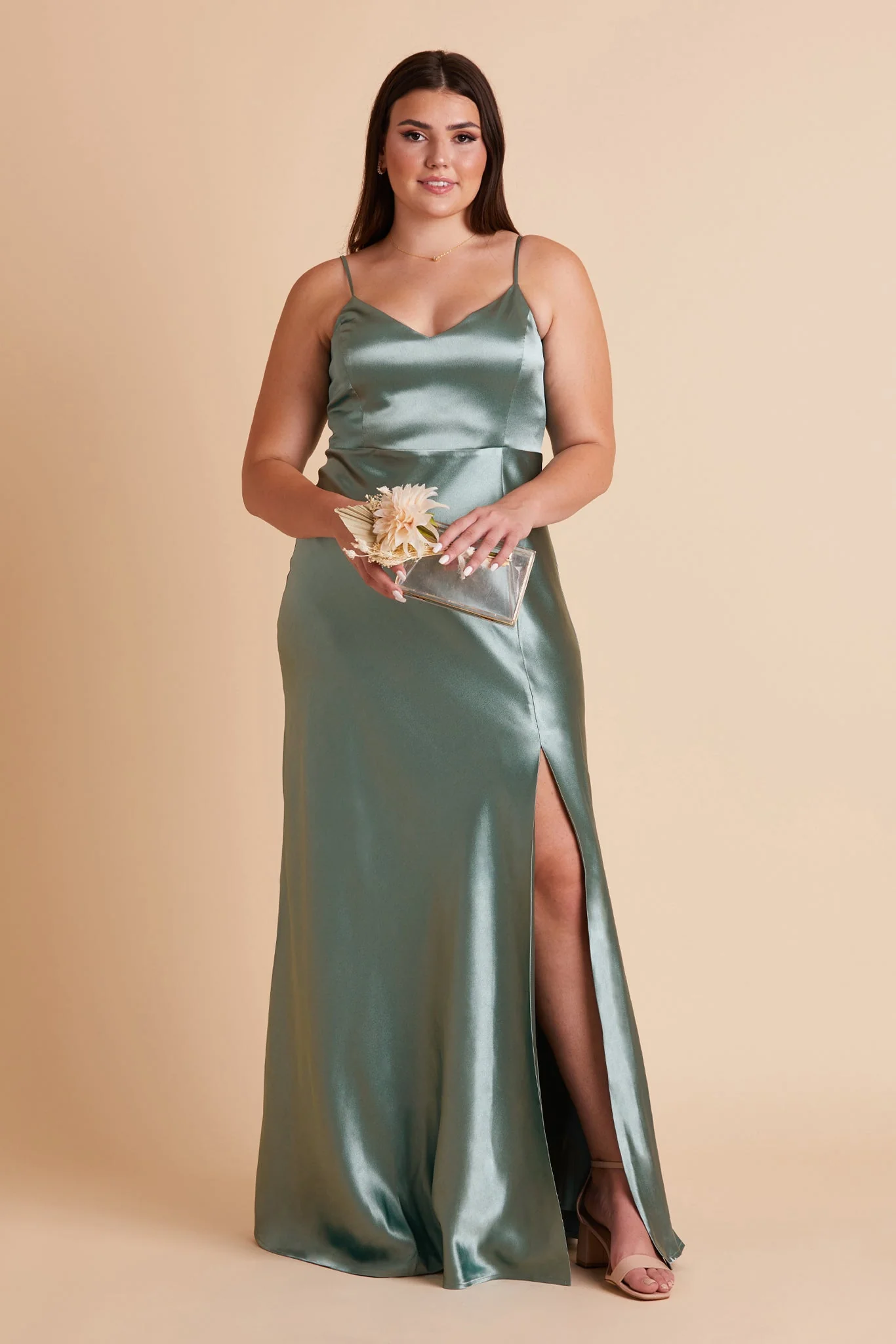Jay Shiny Satin Dress - Sea Glass - Image 2