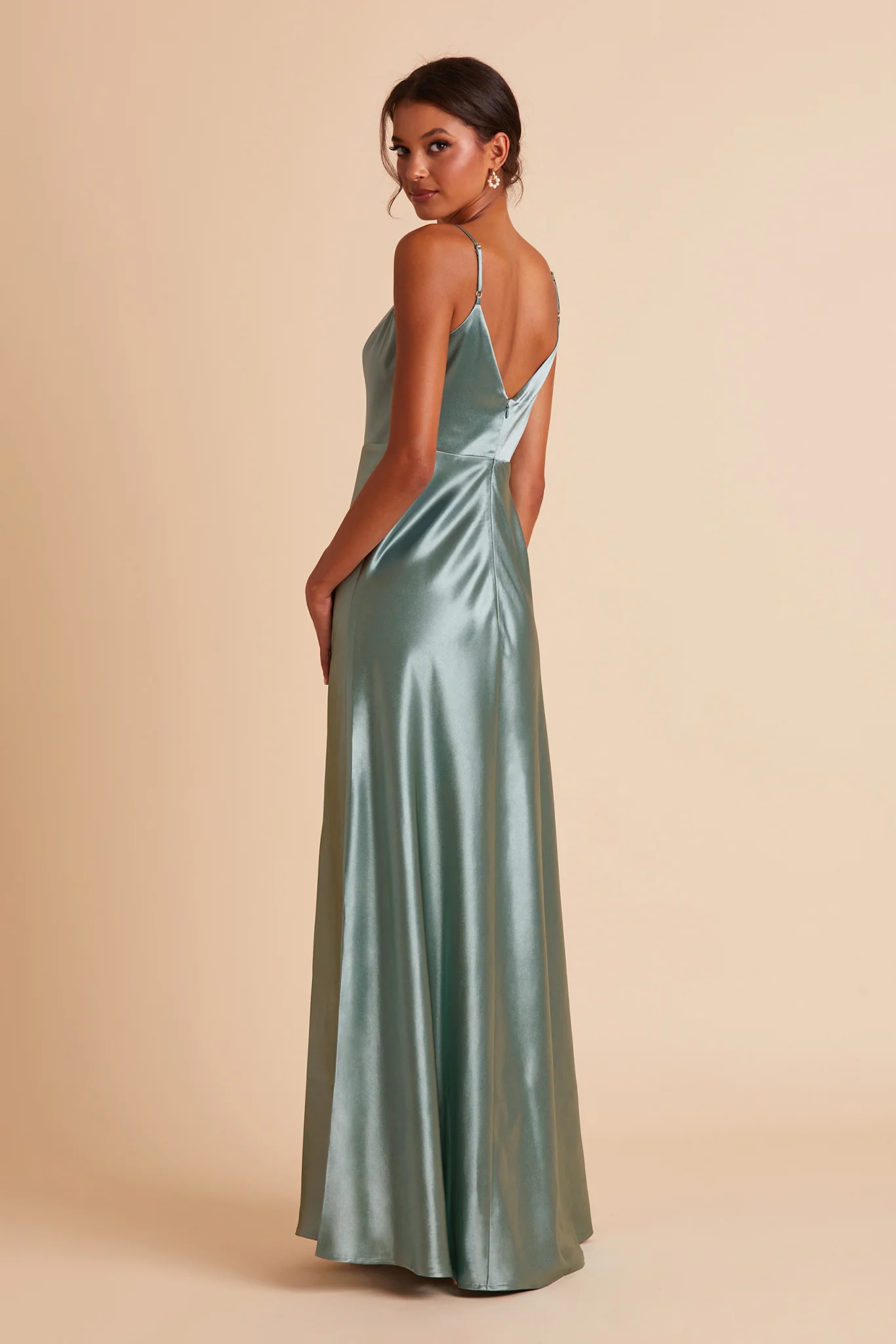 Jay Shiny Satin Dress - Sea Glass - Image 3