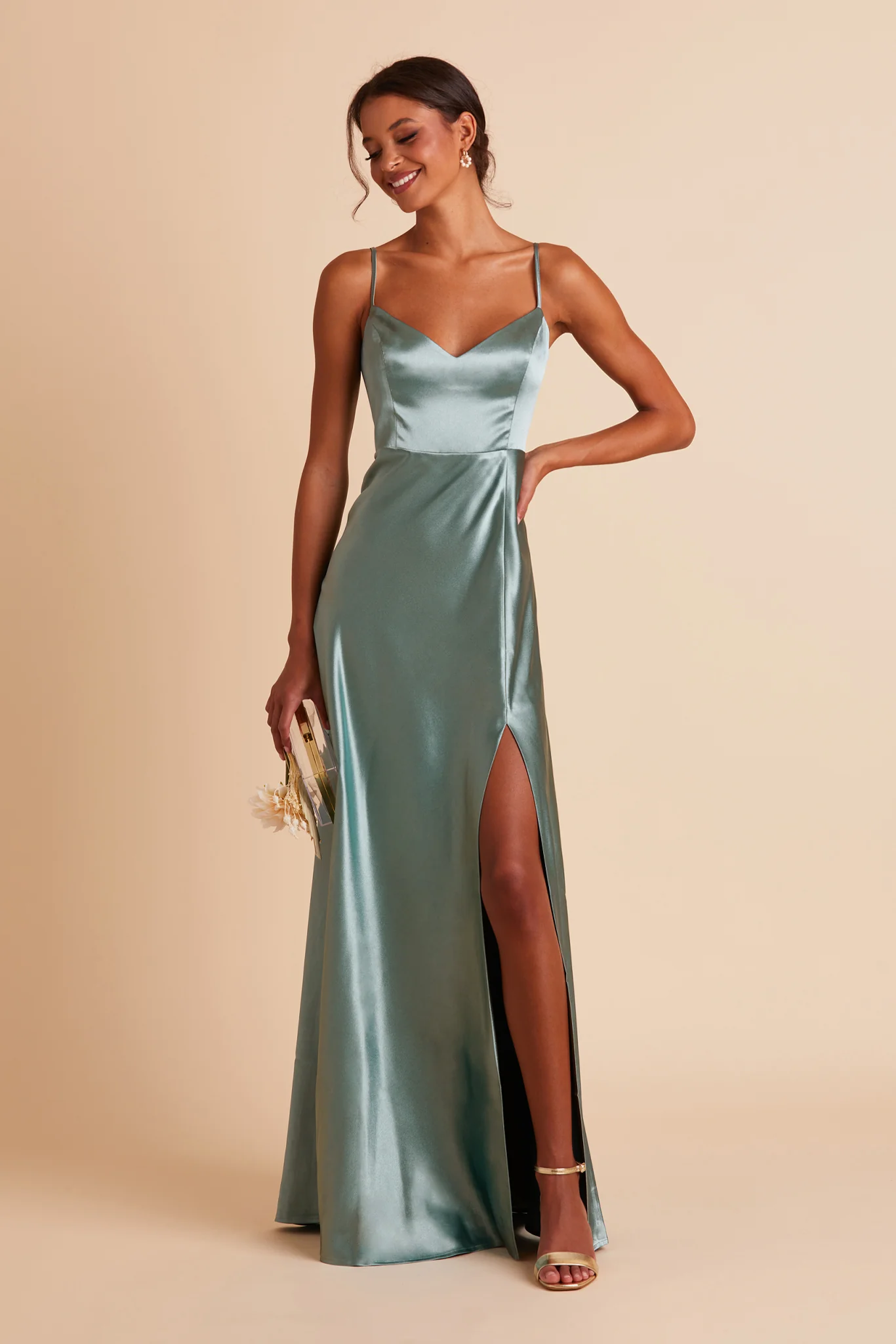 Jay Shiny Satin Dress - Sea Glass - Image 4