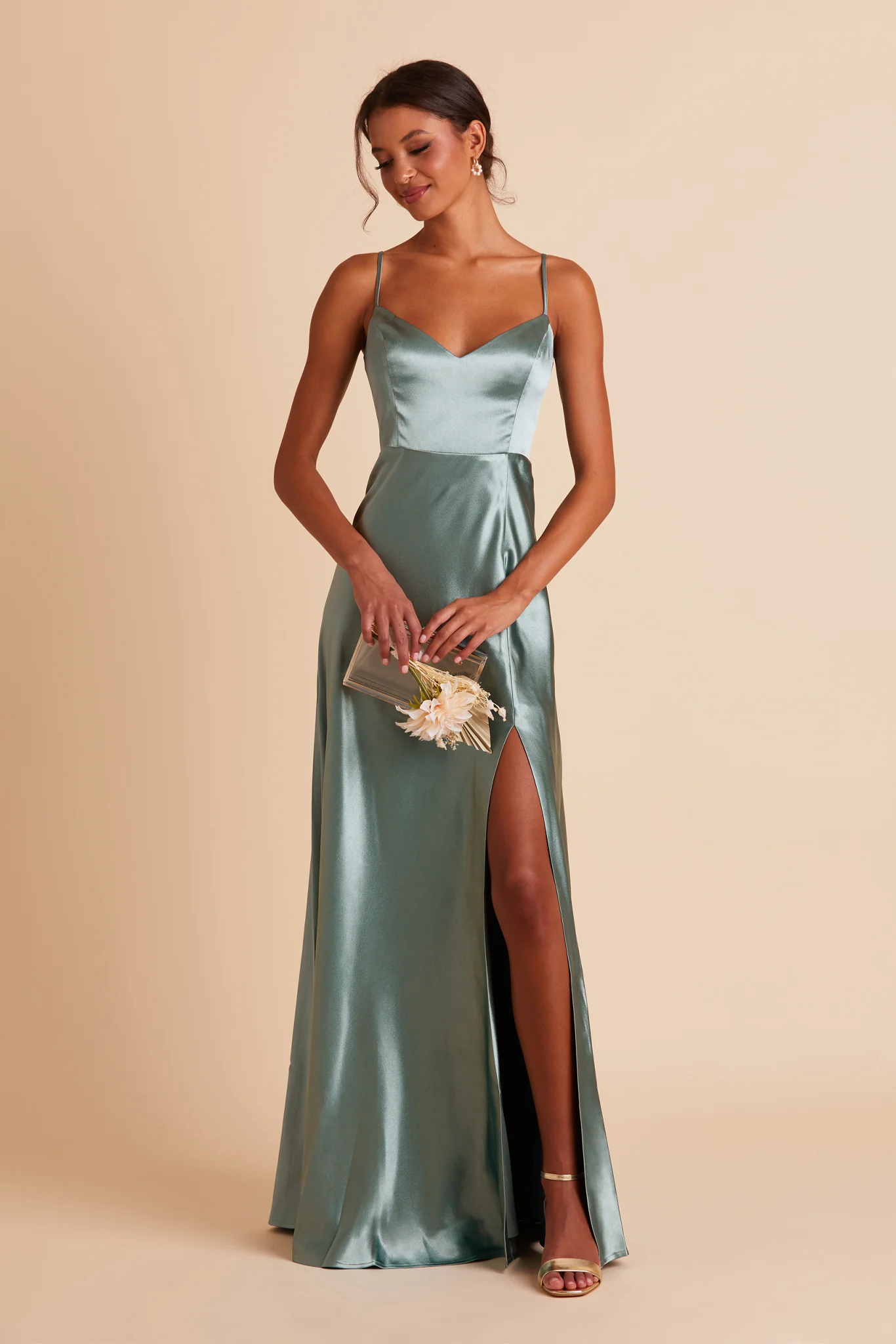 Jay Shiny Satin Dress - Sea Glass - Image 6
