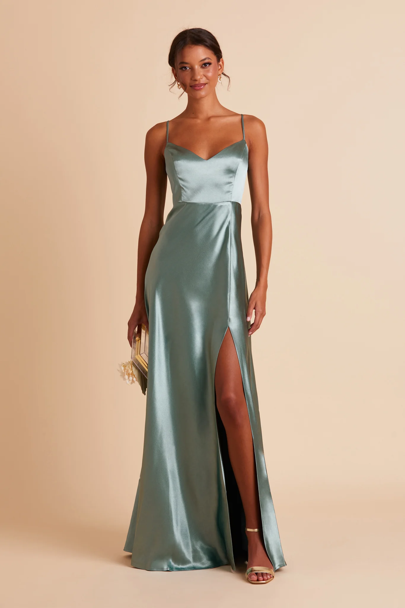 Jay Shiny Satin Dress - Sea Glass - Image 7