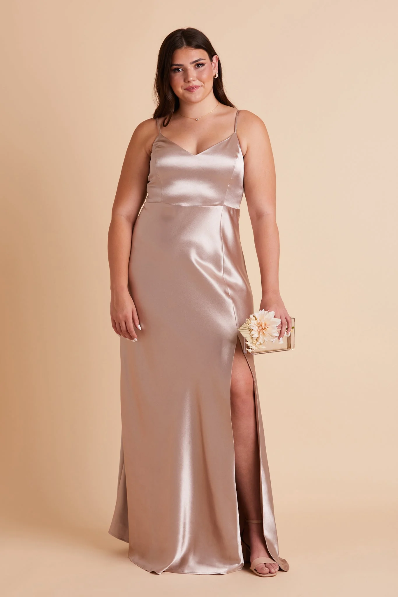 Jay Shiny Satin Dress - Taupe - Image 13