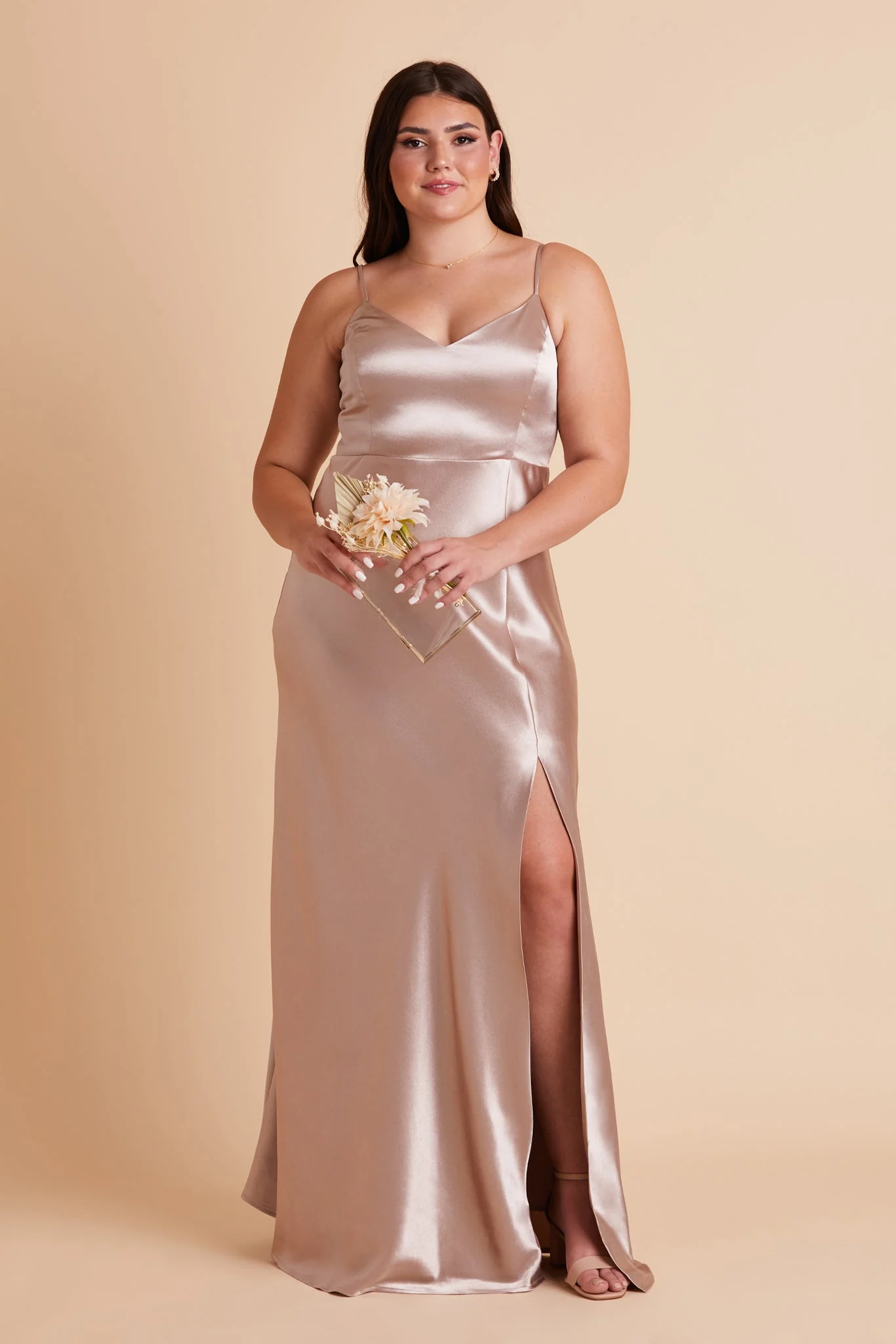 Jay Shiny Satin Dress - Taupe - Image 3