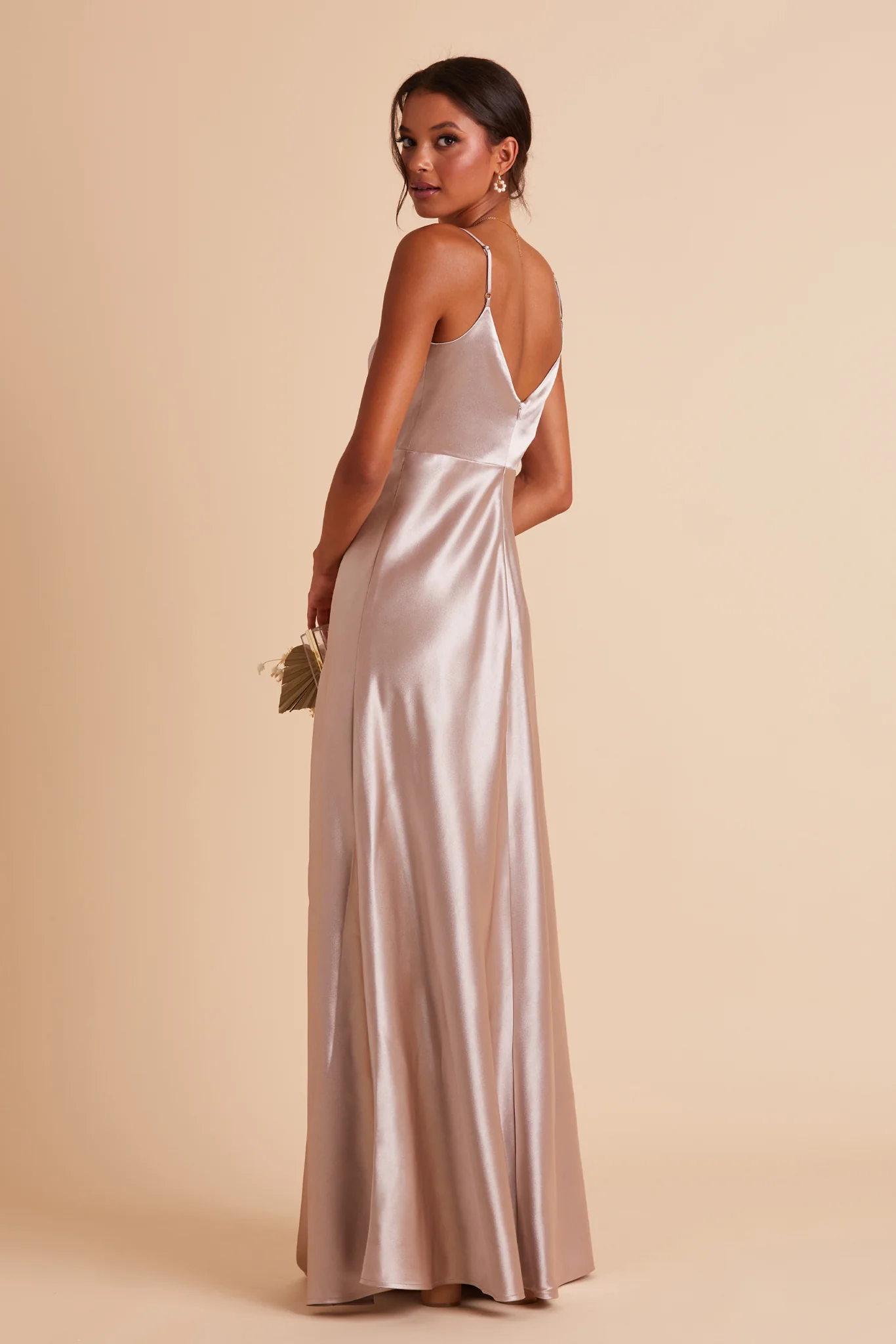 Jay Shiny Satin Dress - Taupe - Image 9