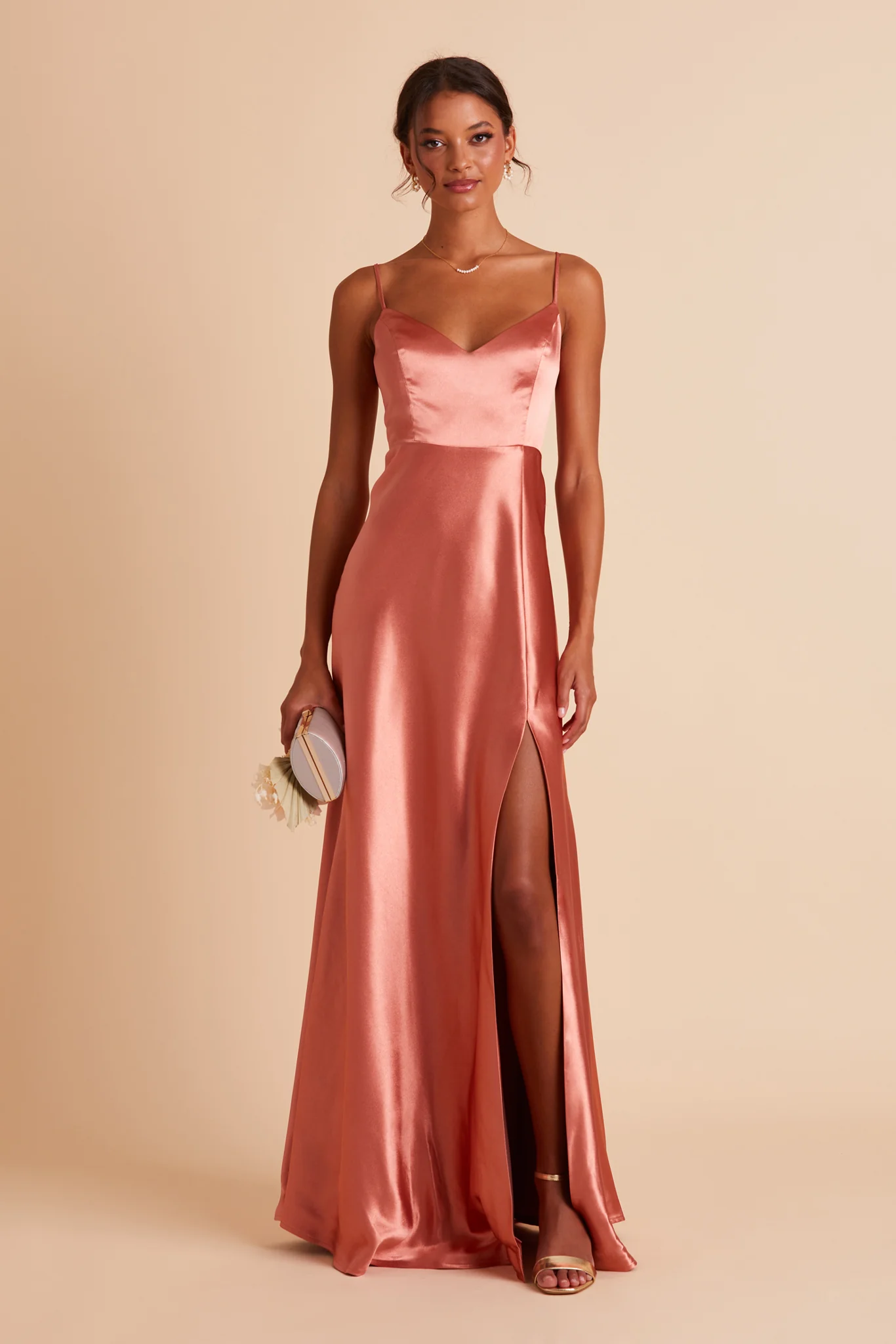 Jay Shiny Satin Dress - Terracotta - Image 4