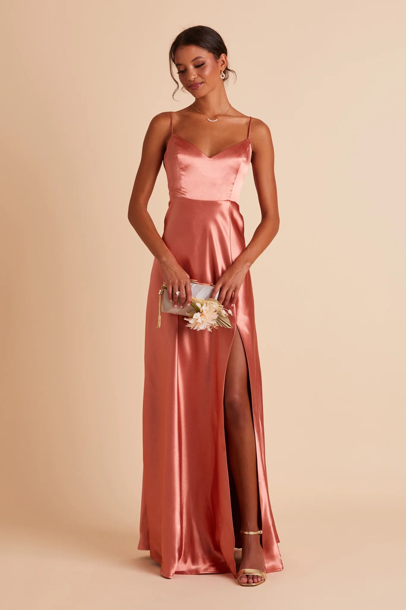 Jay Shiny Satin Dress - Terracotta - Image 6
