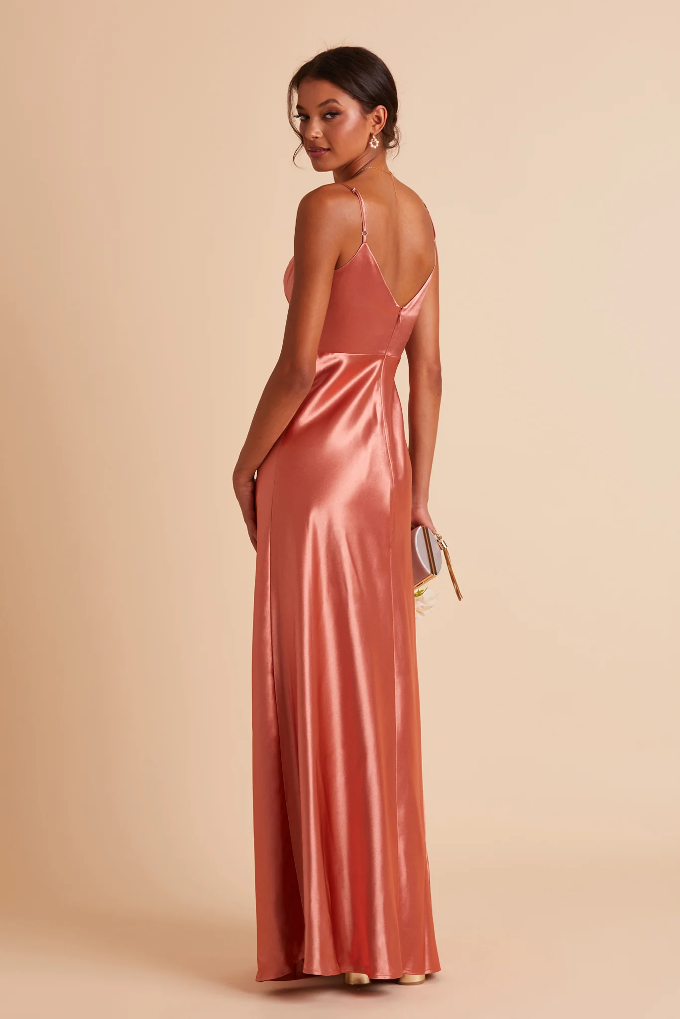 Jay Shiny Satin Dress - Terracotta - Image 7