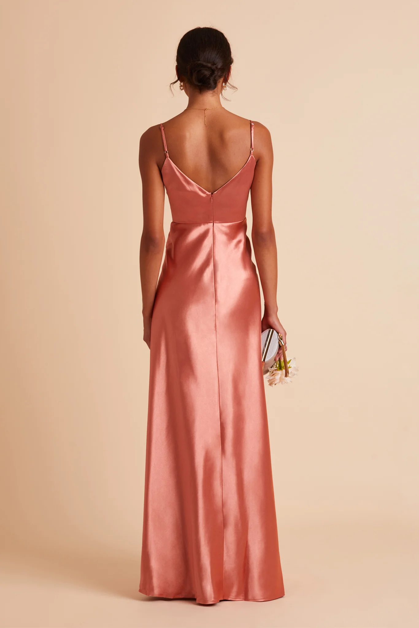 Jay Shiny Satin Dress - Terracotta - Image 8