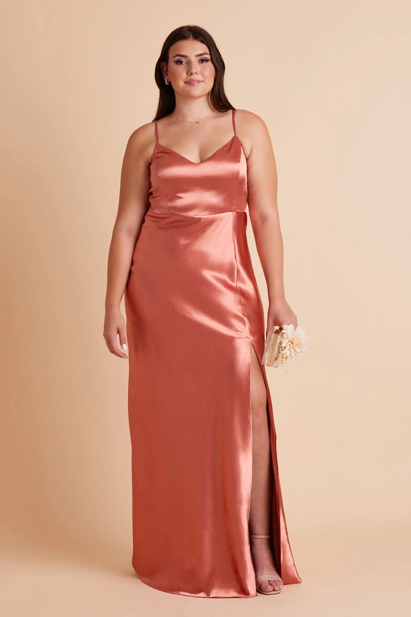 Jay Shiny Satin Dress - Terracotta - Image 9